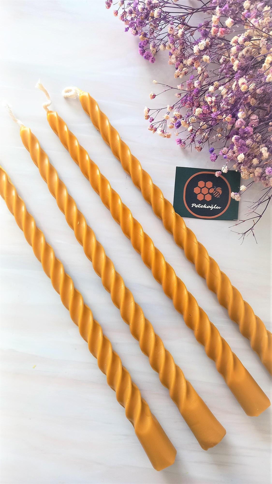 (4 Adet 27.5Cm) Konik Burgulu Balmumu Şamdan Mumu Doğal Petek Balmumu Mum Dekoratif Beeswax Candle