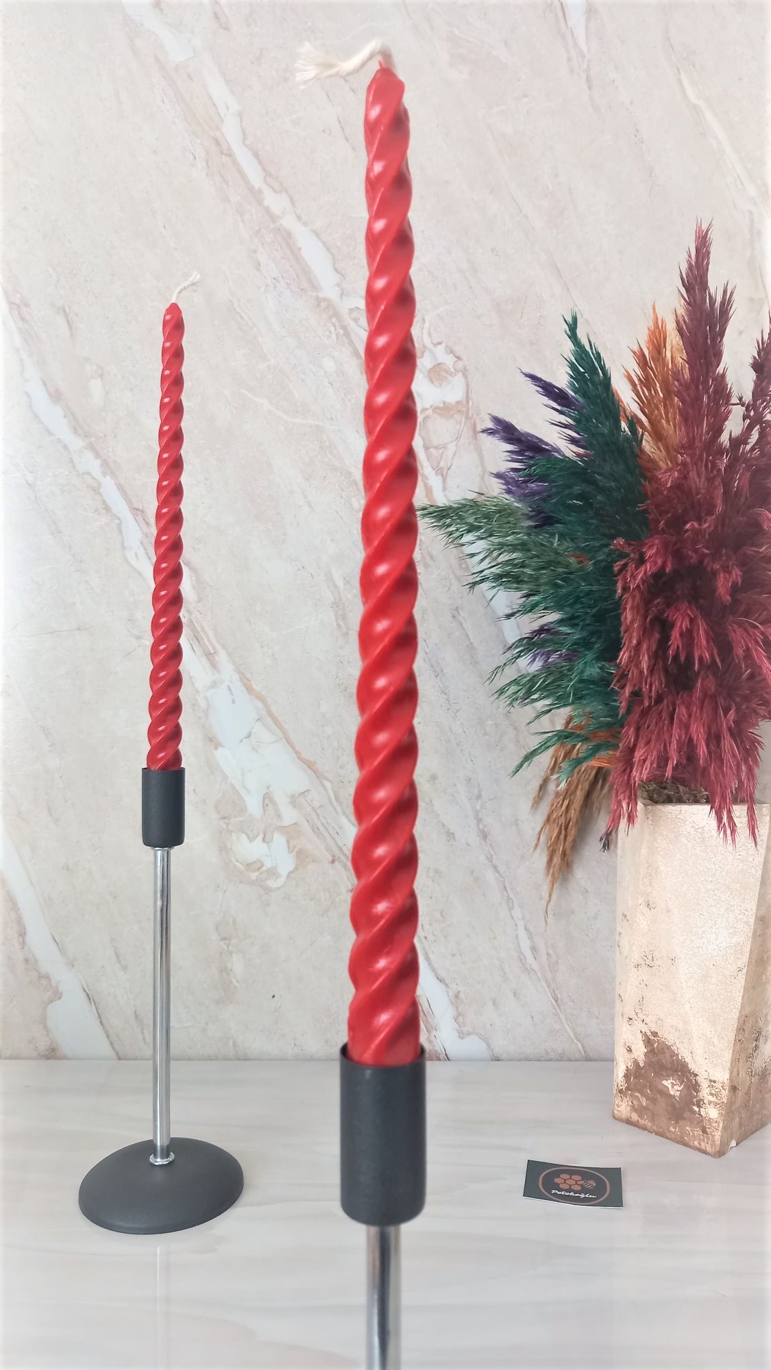 (4 Adet 27.5Cm Kırmızı) Konik Burgulu Balmumu Şamdan Mumu Doğal Petek Balmumu Mum Dekoratif Beeswax