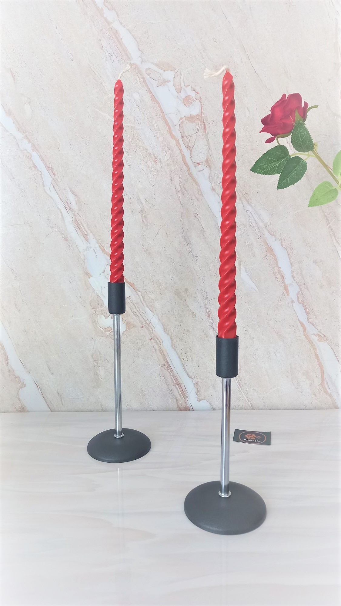 (4 Adet 27.5Cm Kırmızı) Konik Burgulu Balmumu Şamdan Mumu Doğal Petek Balmumu Mum Dekoratif Beeswax