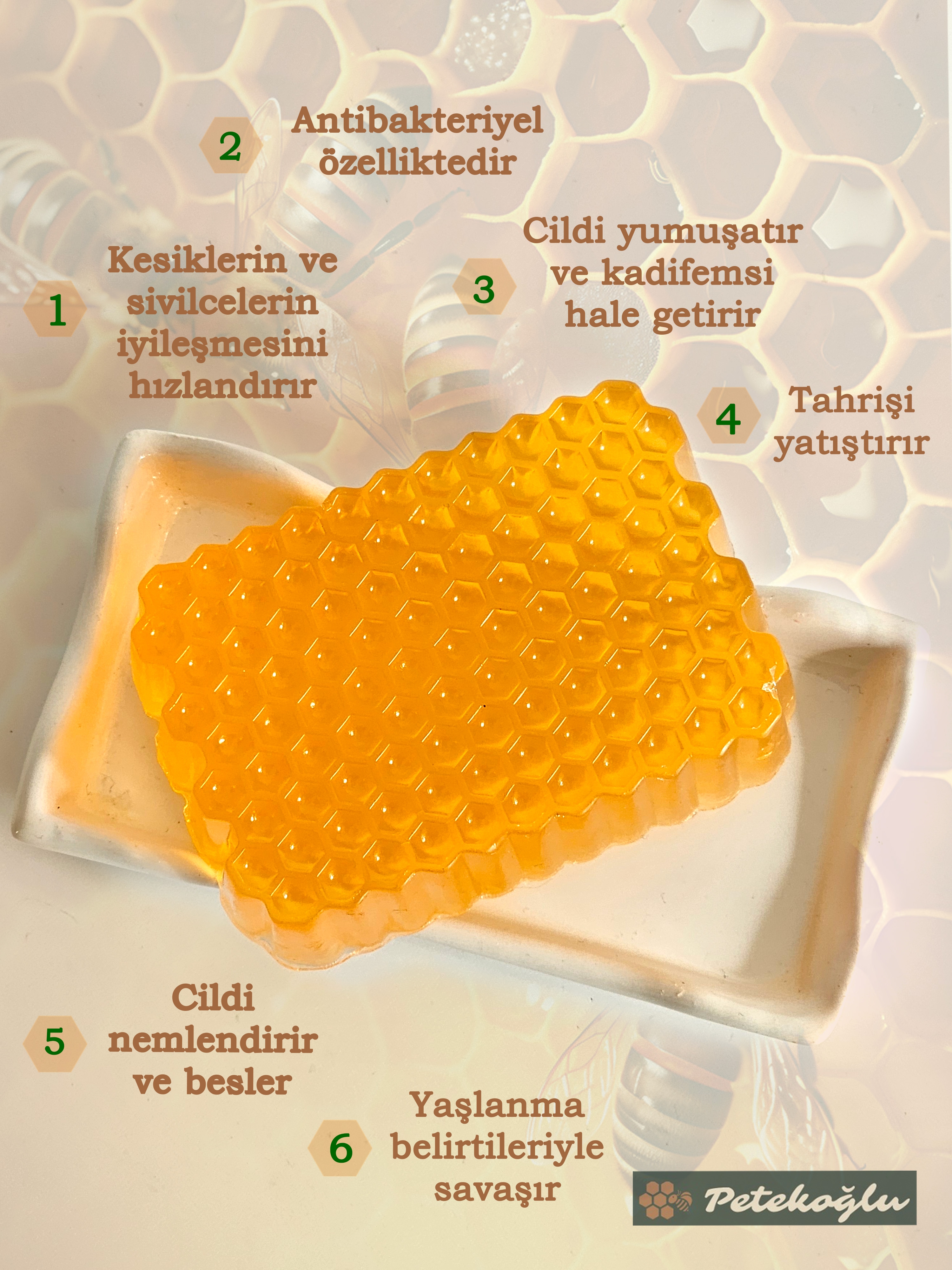( 10 Adet ) El Yapımı Bitkisel Gliserinli Bal Peteği formunda Bal katkılı Ballı Sabun
