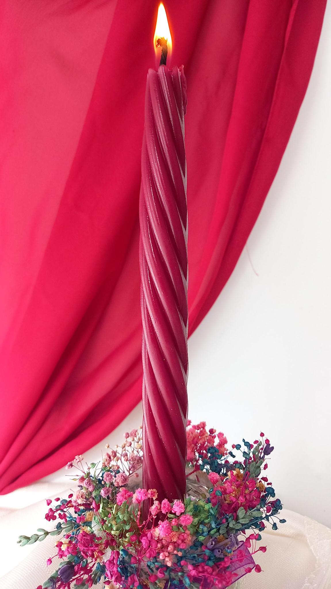 Balmumu Mum (2 Adet Bordo 27.5 Cm) Kalın Burgulu Şamdan Mumu Dekoratif ve Romantik Masa Dekorasyonu