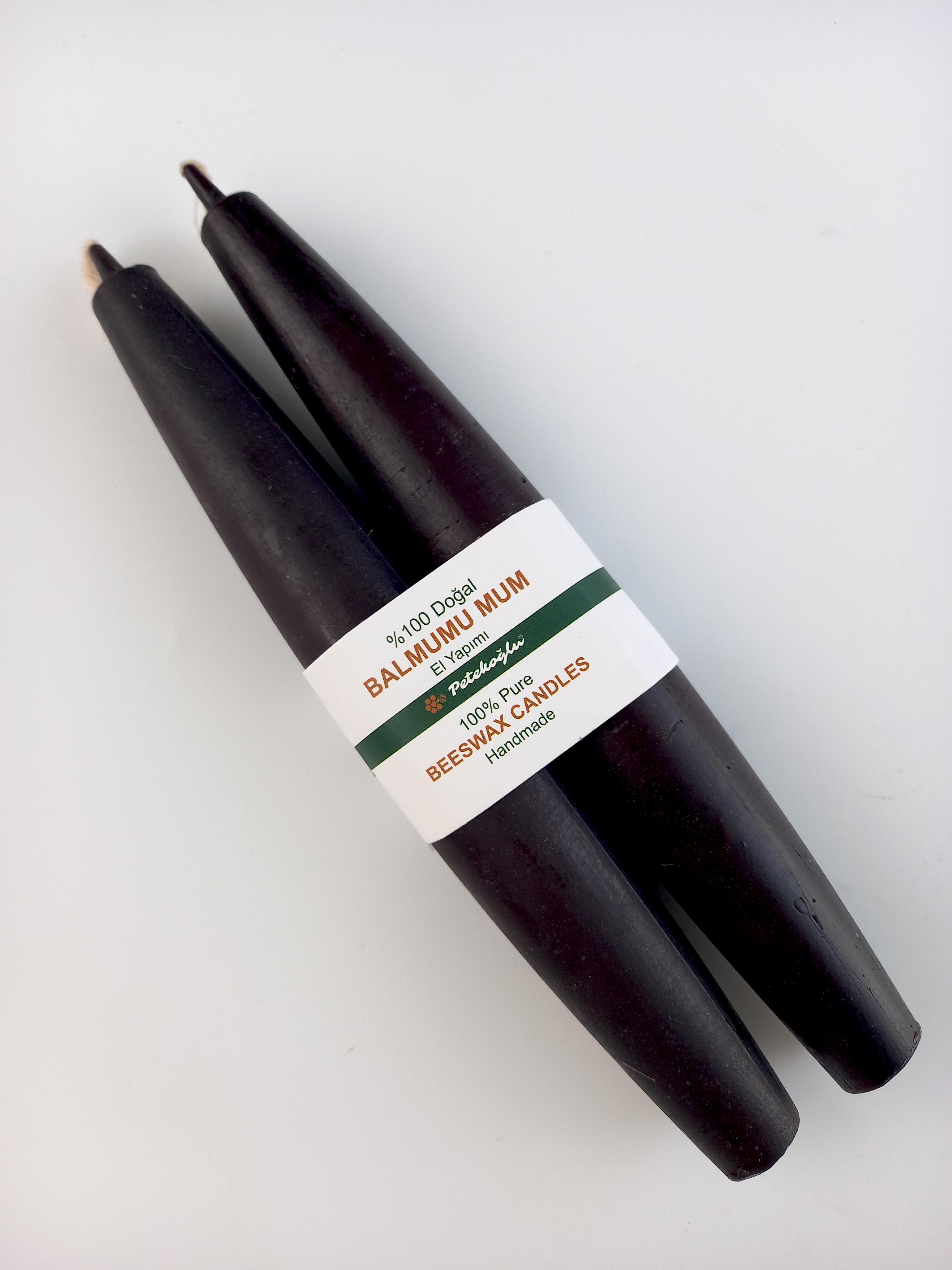 Balmumu Mum (2 Adet  Siyah)  Şamdan Mumu Mermi Formunda Masa Mumu 22 Cm Bees wax 