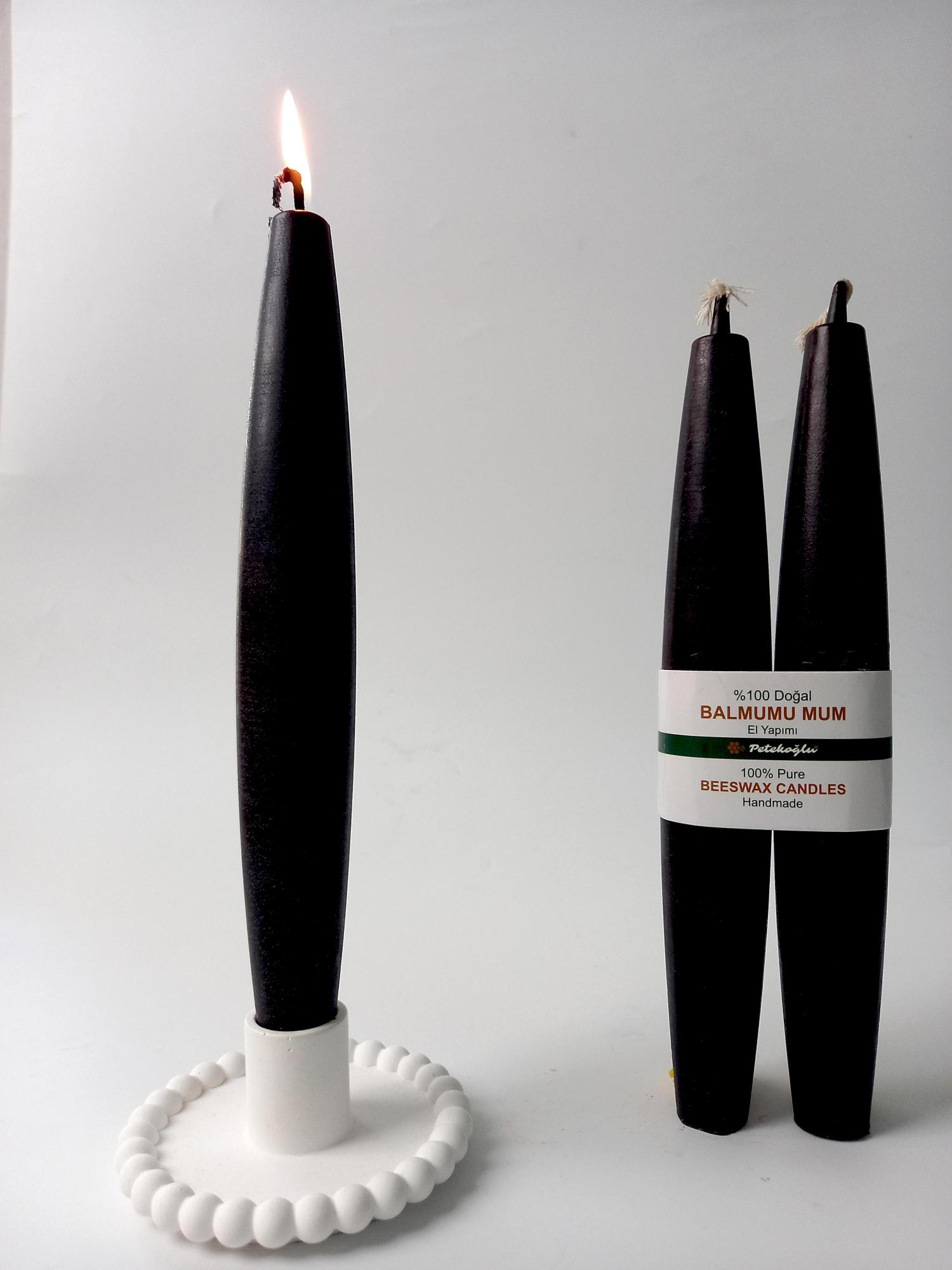 Balmumu Mum (2 Adet  Siyah)  Şamdan Mumu Mermi Formunda Masa Mumu 22 Cm Bees wax 