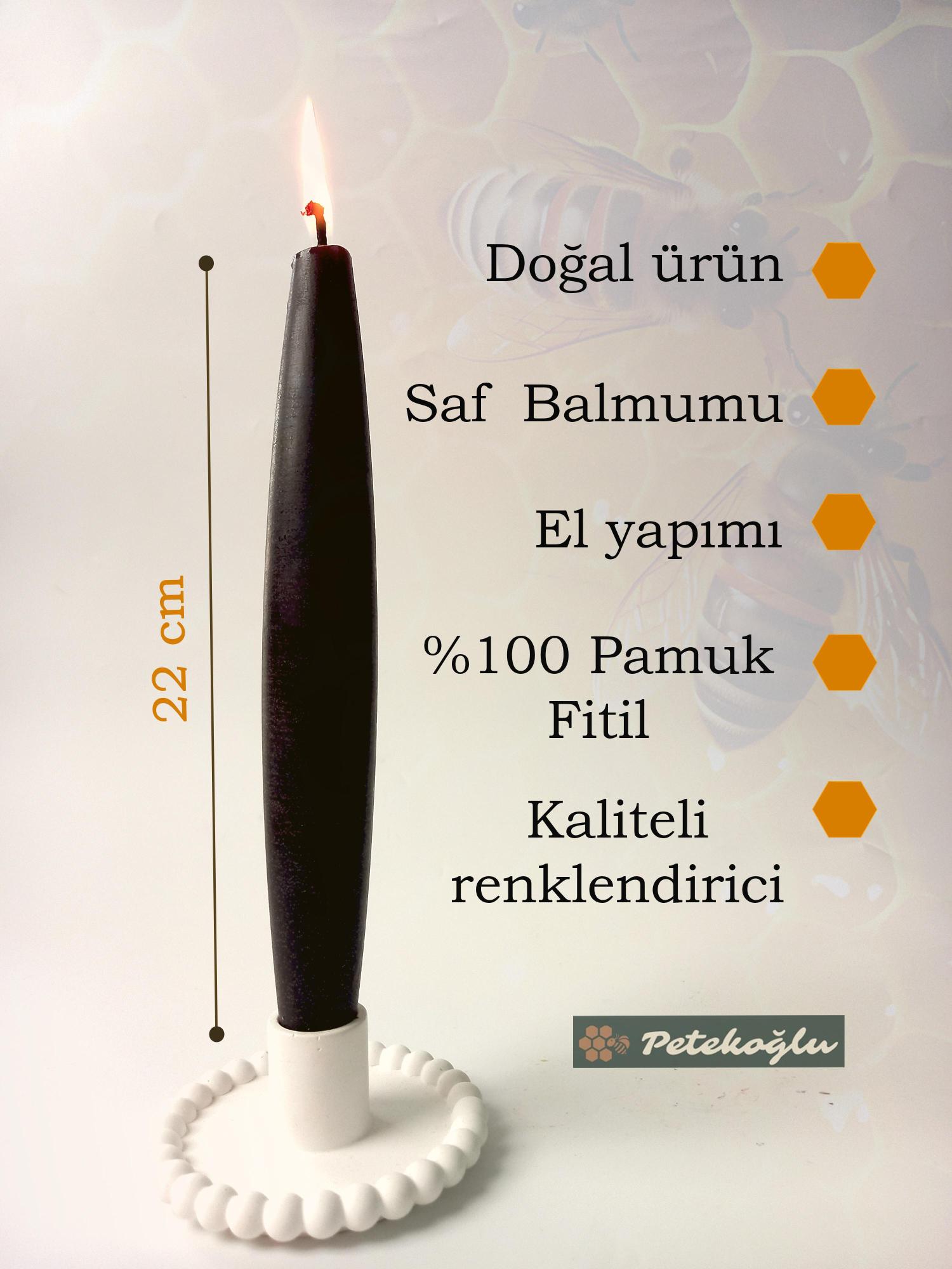 Balmumu Mum (2 Adet  Siyah)  Şamdan Mumu Mermi Formunda Masa Mumu 22 Cm Bees wax 