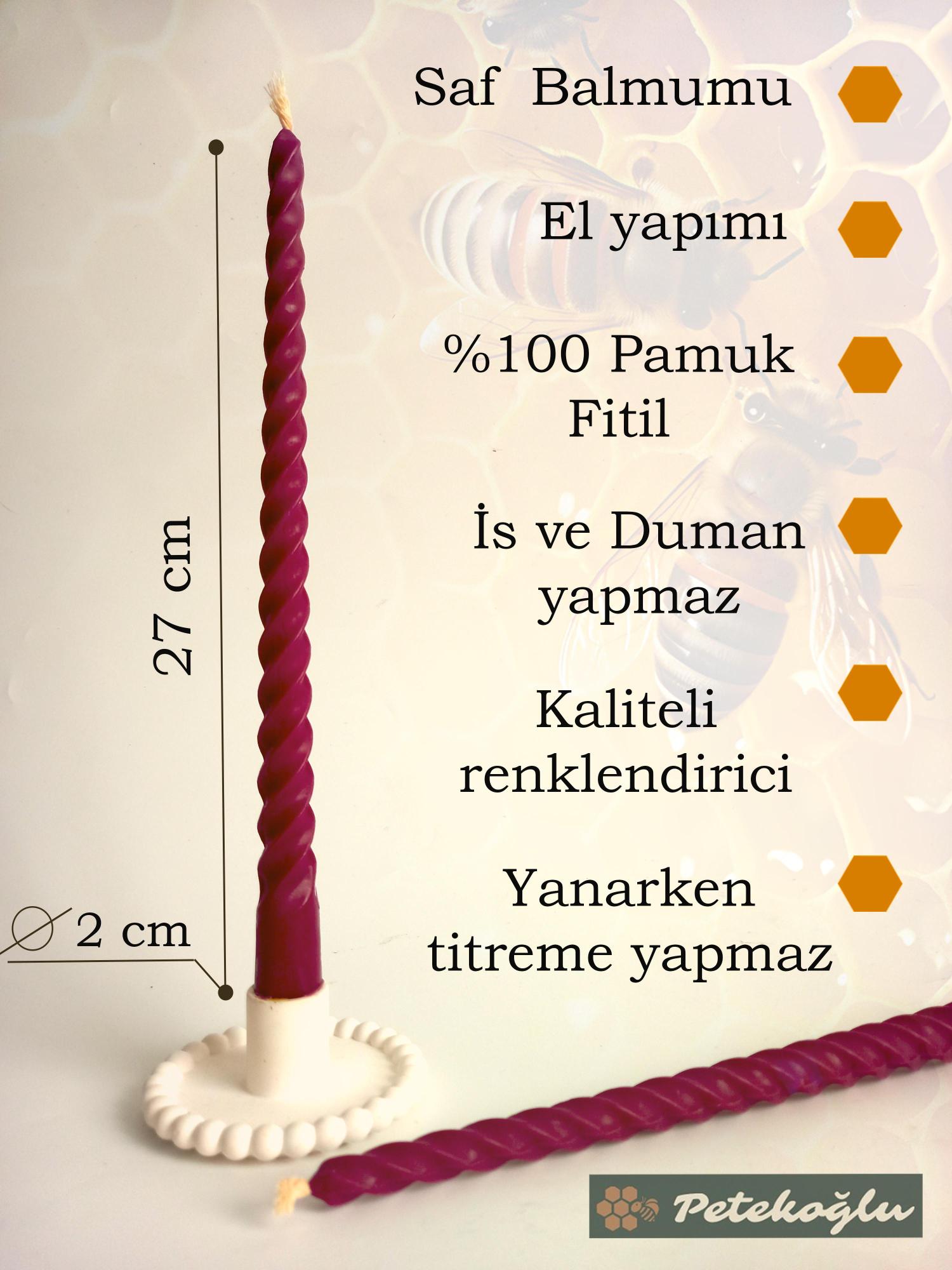 (4 Adet 27.5Cm Bordo) Konik Burgulu Balmumu Şamdan Mumu Doğal Petek Balmumu Mum Dekoratif