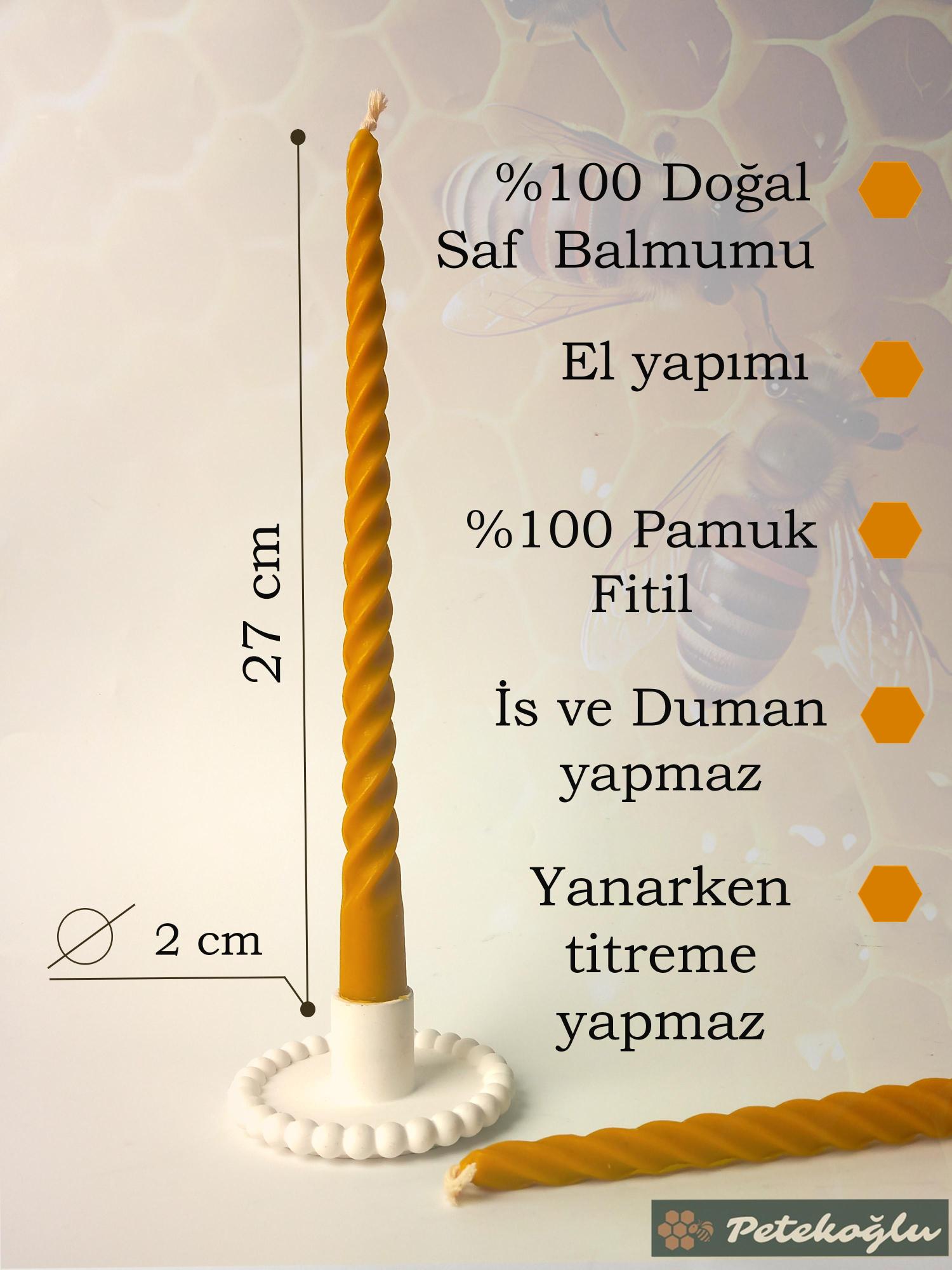 (4 Adet 27.5Cm) Konik Burgulu Balmumu Şamdan Mumu Doğal Petek Balmumu Mum Dekoratif Beeswax Candle