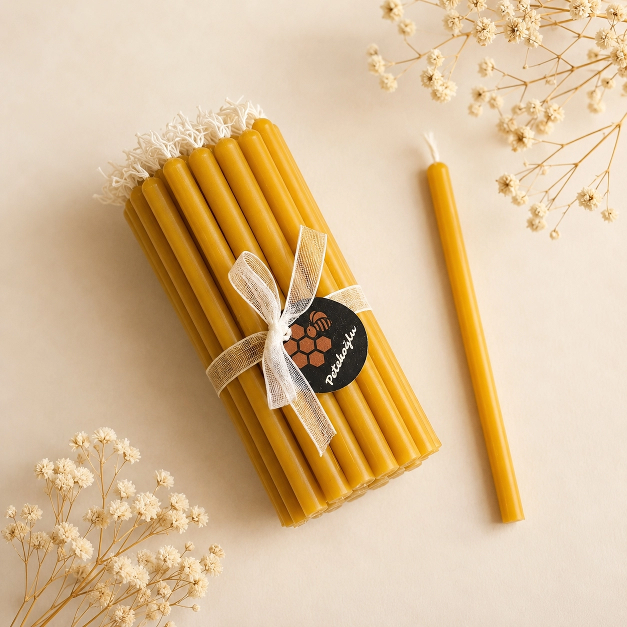 35’li Doğal Sarı Balmumu Mum – 25 Dakika Meditasyon ve Ritüel Mumu 10 cm – Pasta, Doğum Günü, Nişan ve Düğün