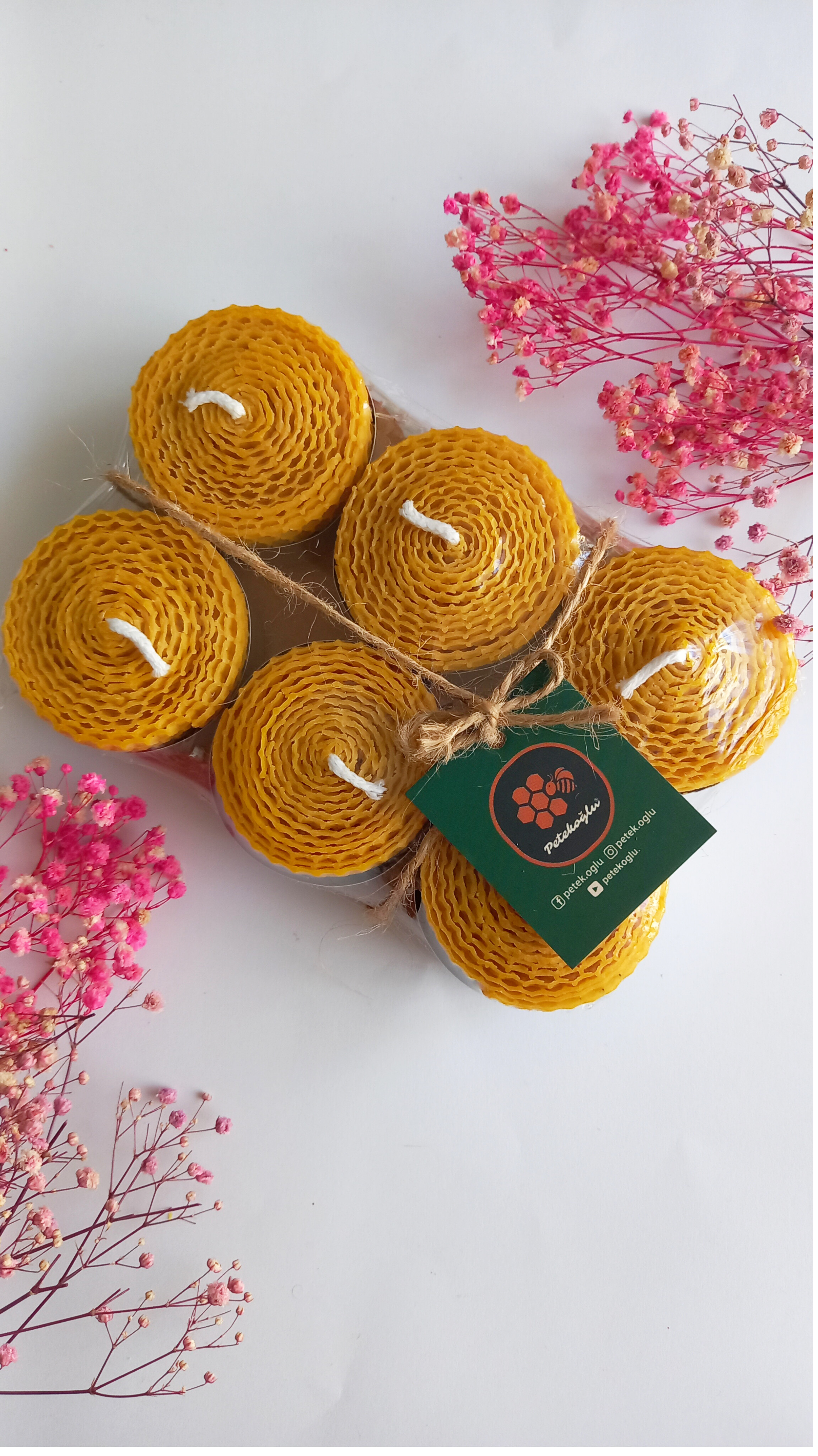 (6 Adet) Balmumu Mum Doğal Petek Maksi Boy Balmumu Sarma Tealight Bal Mumu Mum