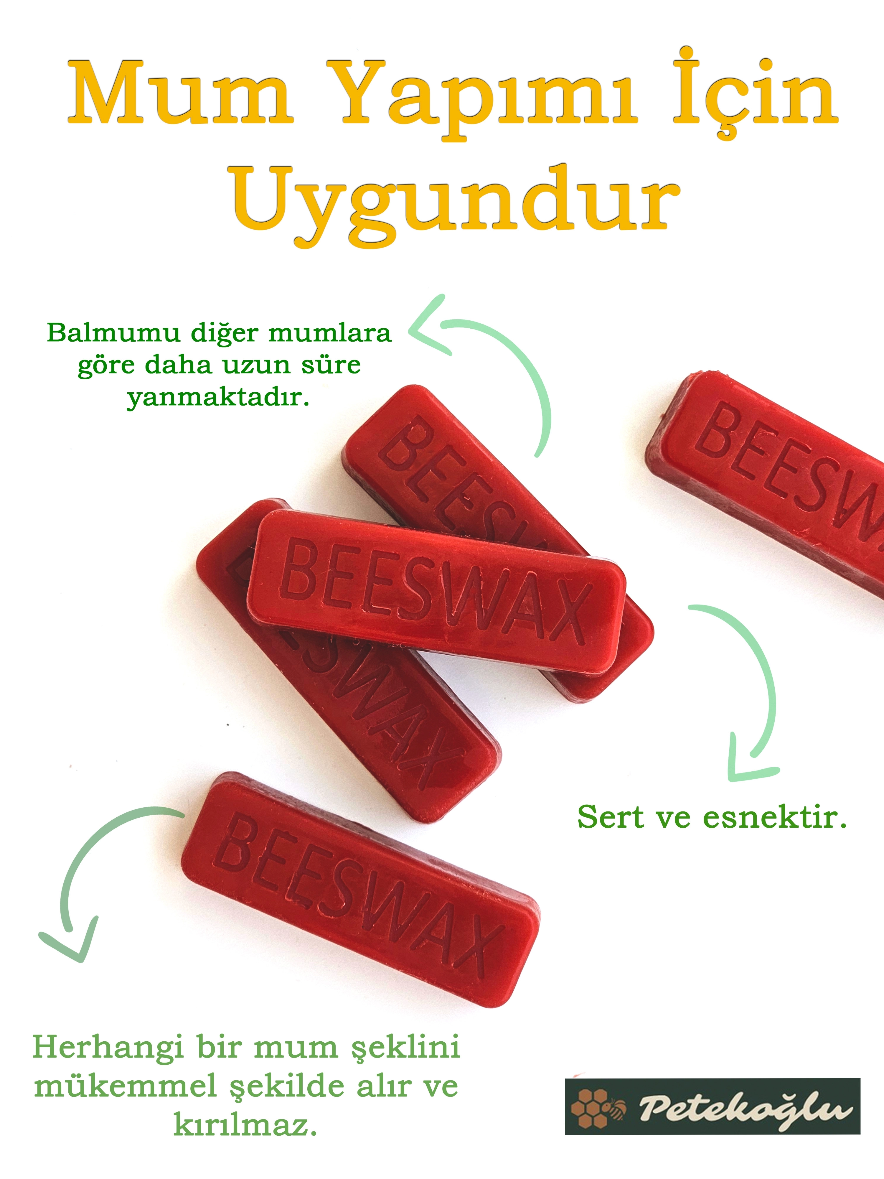 Kırmızı Renklendirilmiş Doğal Balmumu 250 Gr – Mum Yapımı İçin Hazır | Petekoğlu