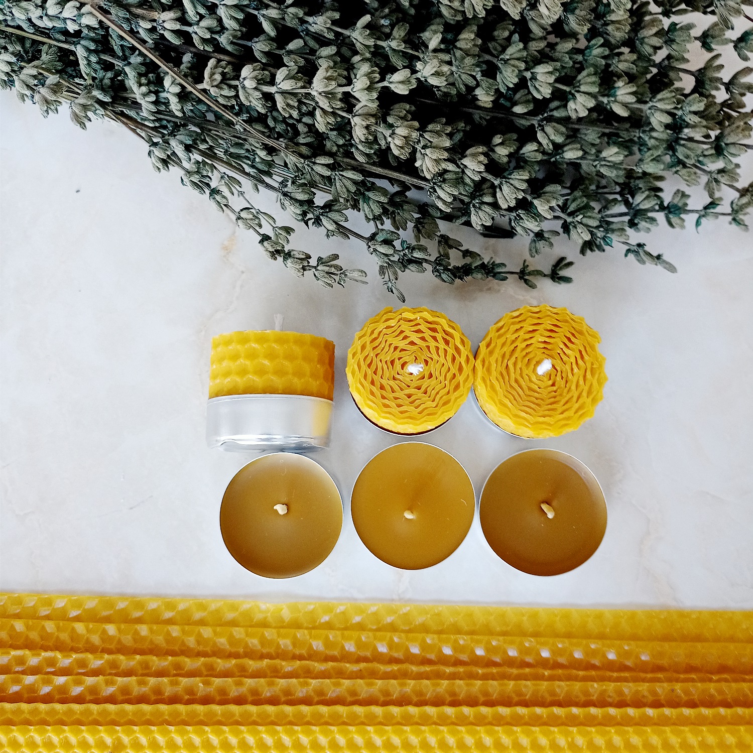 6 Adet (3’ ü Sarma ) Tealight Mum Doğal Petek Balmumu Mum Standart Boy