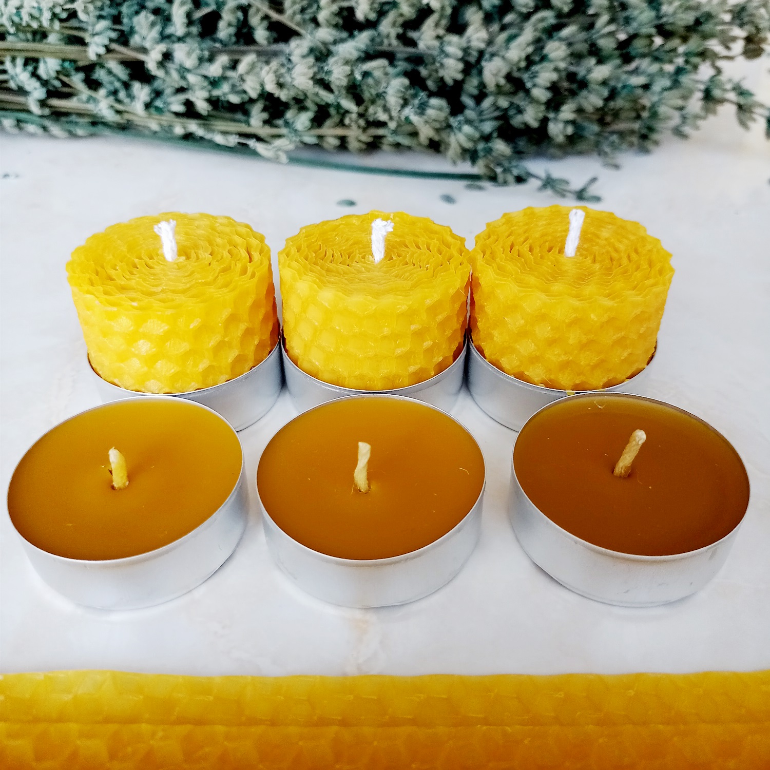 6 Adet (3’ ü Sarma ) Tealight Mum Doğal Petek Balmumu Mum Standart Boy