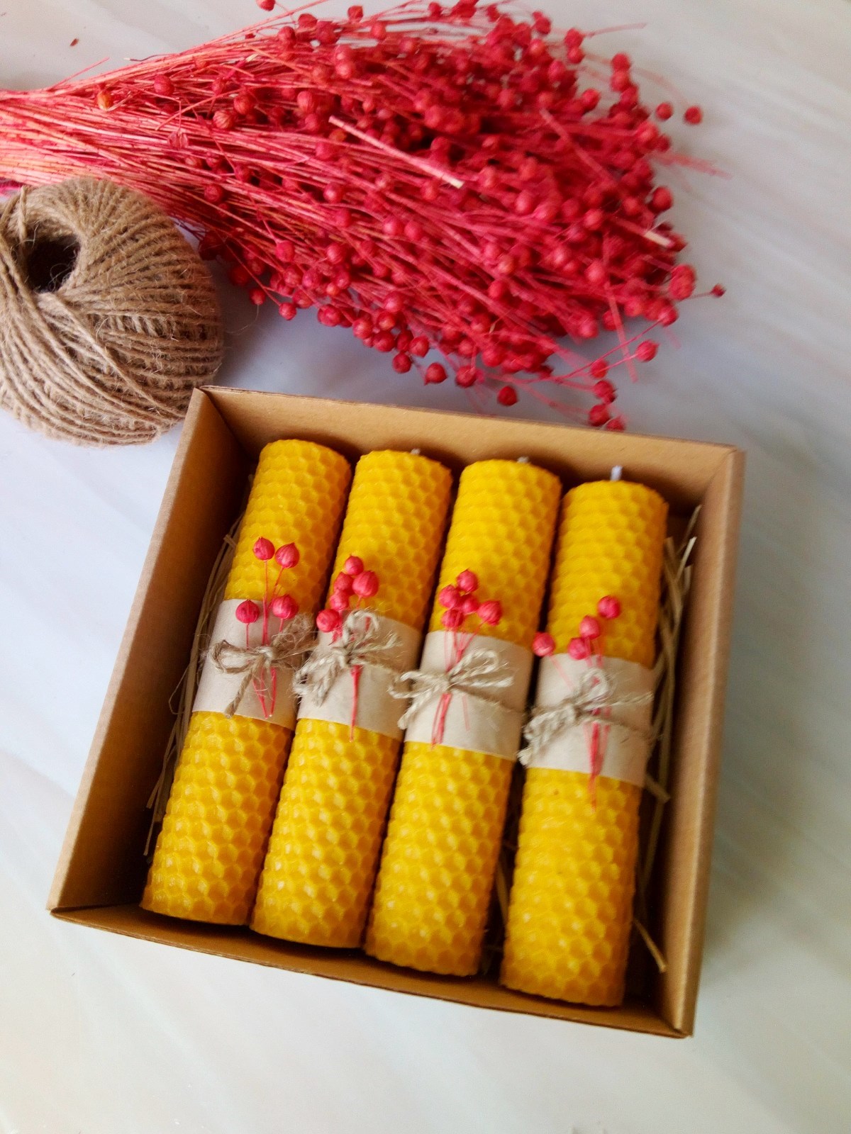 (4 Adet) Bal Mumu 14Cm X 3Cm  Doğal Petek  Dekoratif   Balmumu mum Hediyelik Beeswax Candle