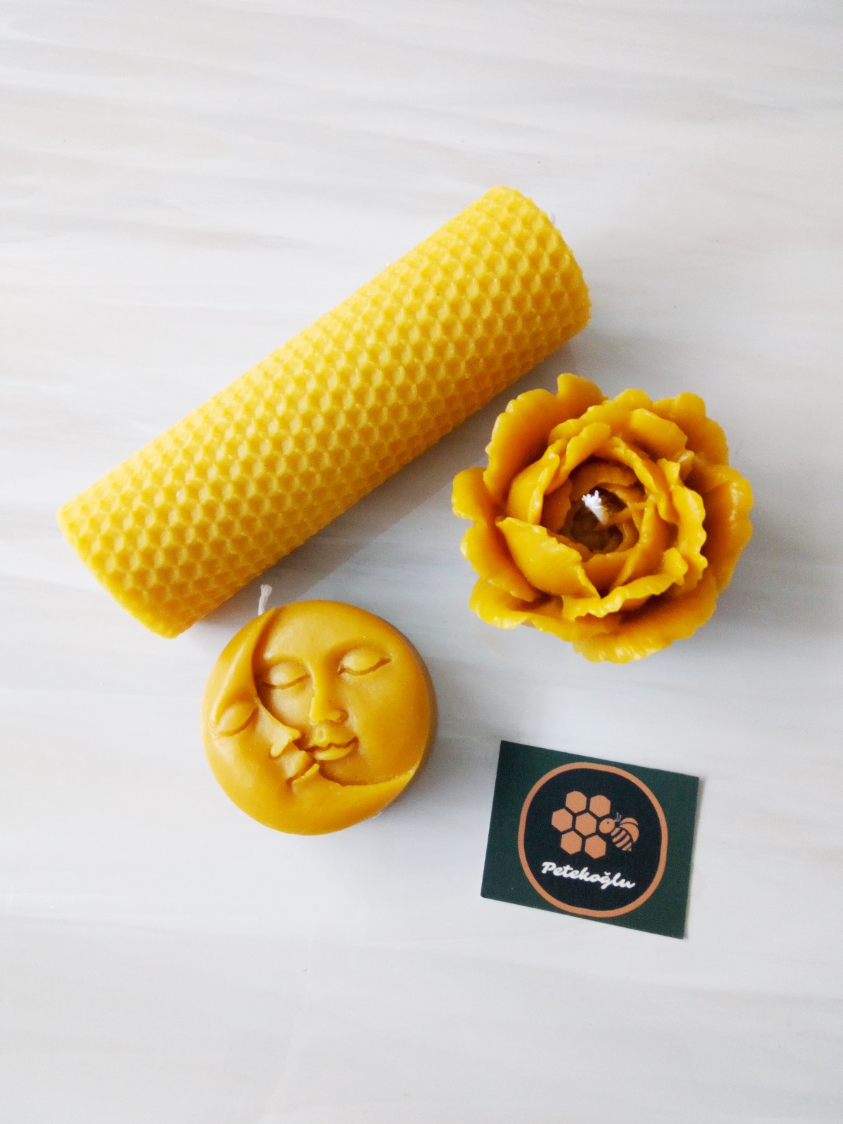 Petekoğlu Doğal Petek Balmumu Mum Sarma Ve Dökme Mumlar Güneş Ay Açmış Gül Bal Mumu Beeswax Candle