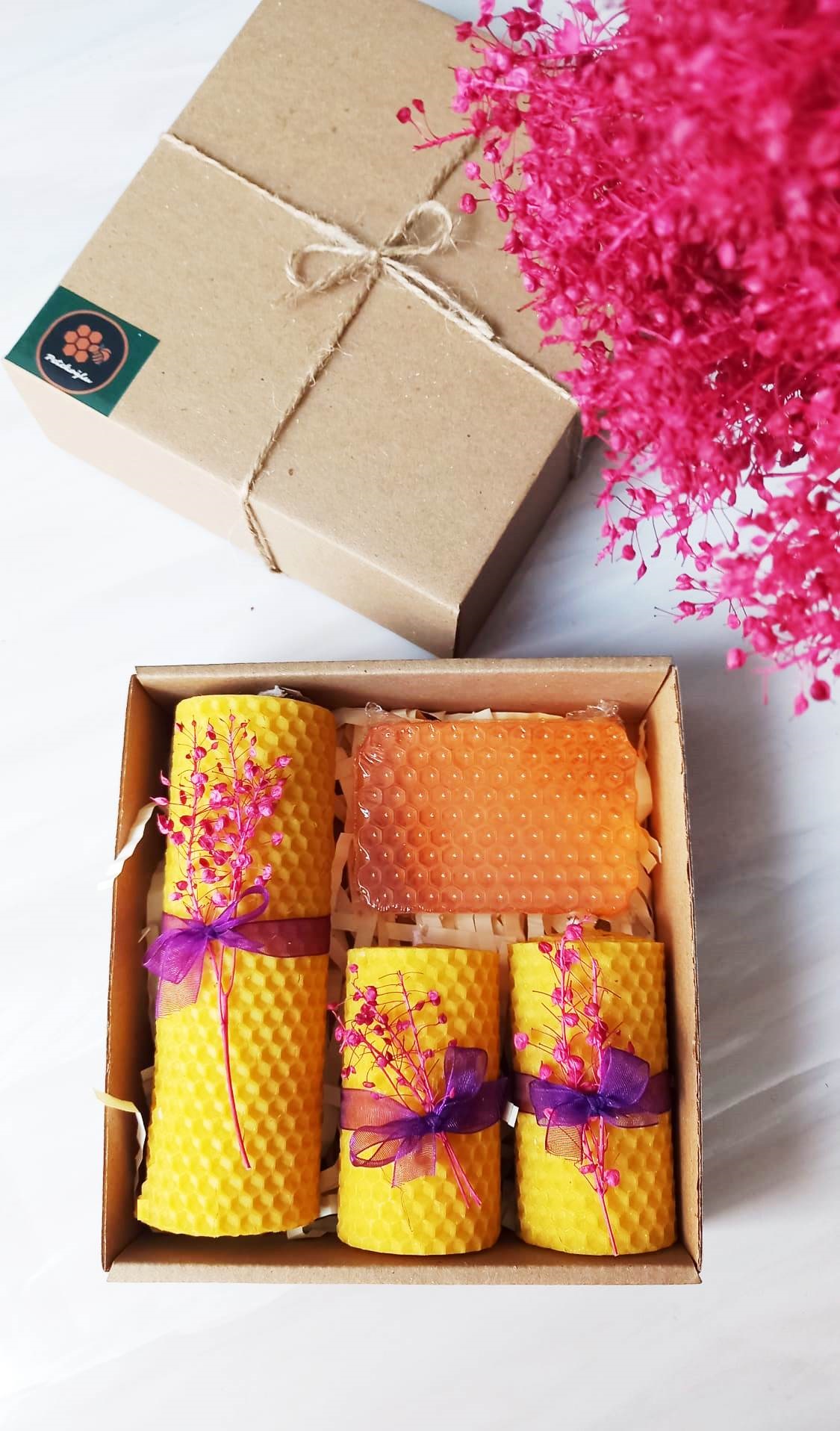Petekoğlu Doğal Petek Balmumu Mum Ve Ballı Sabun Seti Kraft Kutuda Bal Mumu Sarma Mum Beeswax Candle