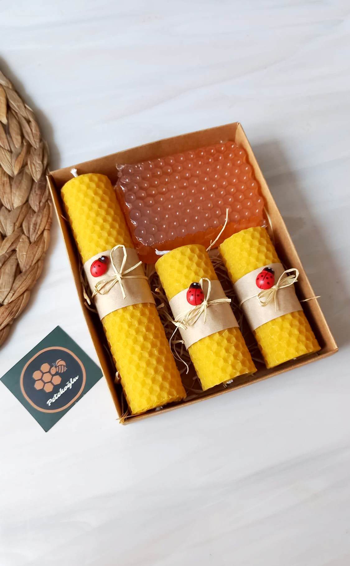 Bal Mumu Mum Gerçek Ballı Sabun İle Birlikte Doğal Petek Balmumu Mum Seti Uğur Böceği Beeswax Candle