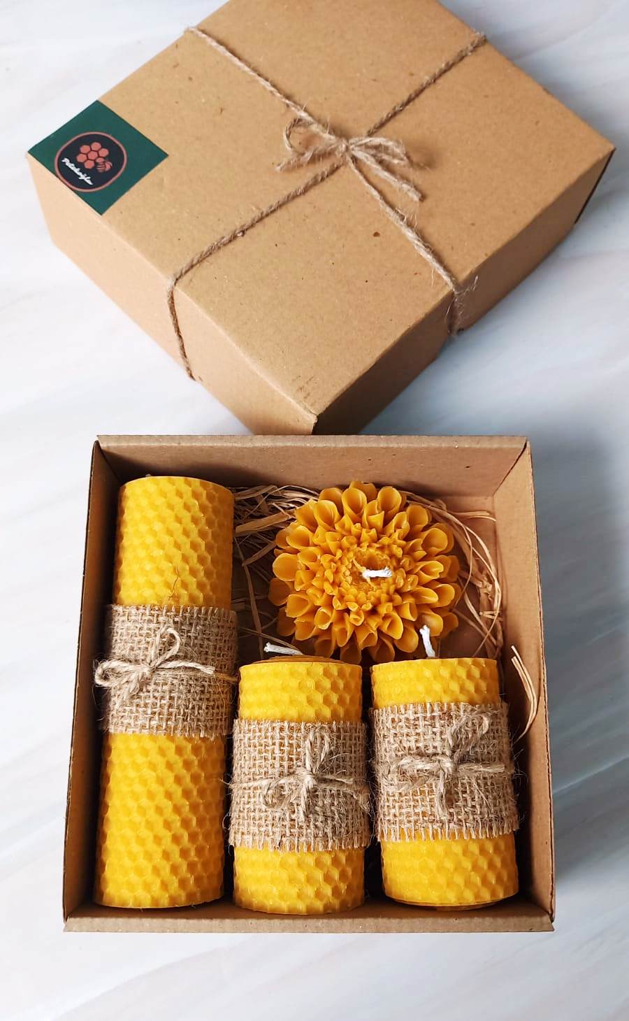 Bal Mumu Mum Dekoratif Doğal Petek Balmumu Mum Büyük Çiçekli Seti jüt Beeswax Candle