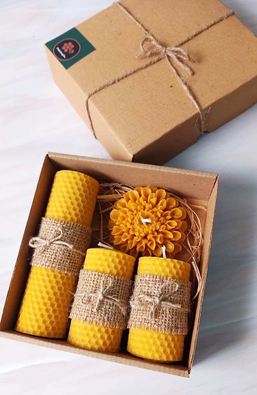 Bal Mumu Mum Dekoratif Doğal Petek Balmumu Mum Büyük Çiçekli Seti jüt Beeswax Candle