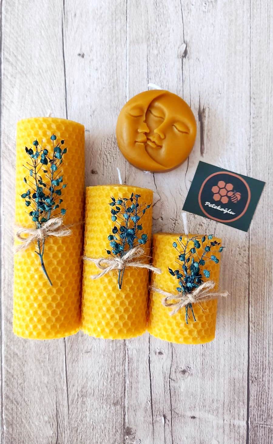 Dekoratif Doğal Petek Balmumu Mum Ay Ve Güneş Seti Bal Mumu mum Hediyelik