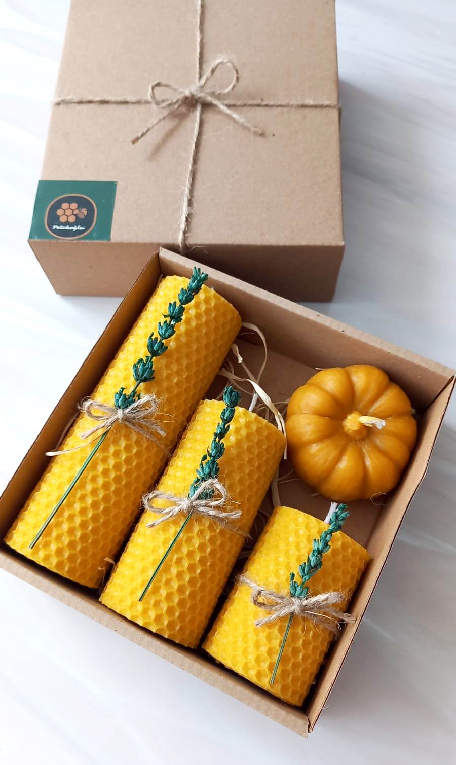 Dekoratif Doğal Petek Balmumu Mum Bal Kabağı Lavantalı Set Bal Mumu mum Hediyelik