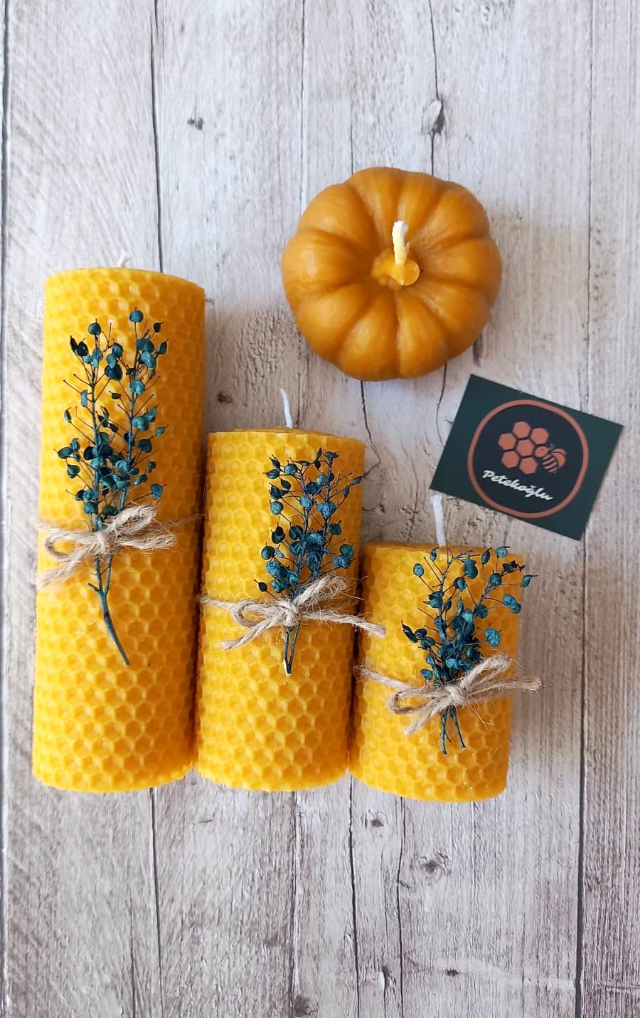 Dekoratif Doğal Petek Balmumu Mum Bal Kabağı Çiçekli Set Bal Mumu mum Hediyelik