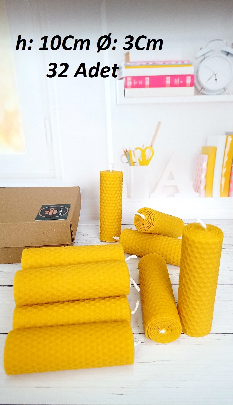 (32 Adet) Balmumu Mum 3cm X10cm Kendin Süsle Nikah Şekeri Doğal Petek Bal Mumu Mum Beeswax Candle
