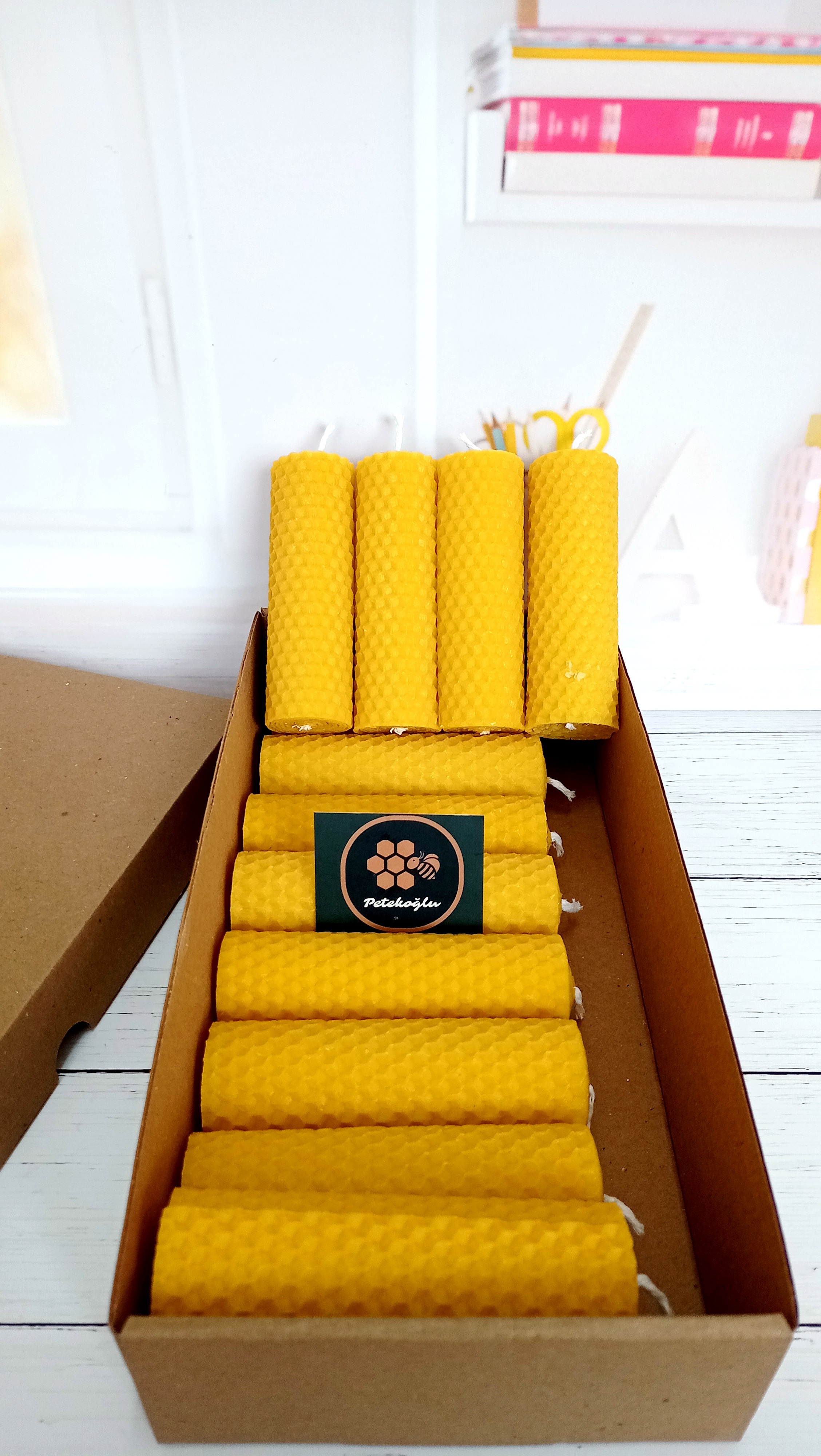 (32 Adet) Balmumu Mum 3cm X10cm Kendin Süsle Nikah Şekeri Doğal Petek Bal Mumu Mum Beeswax Candle