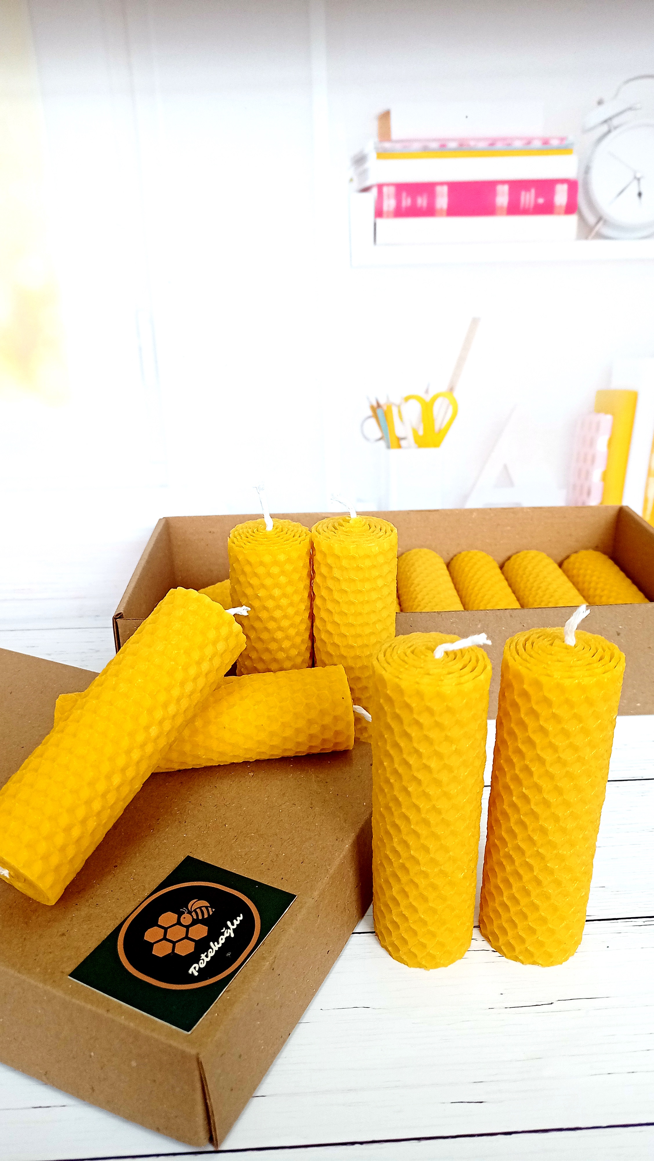 (32 Adet) Balmumu Mum 3cm X10cm Kendin Süsle Nikah Şekeri Doğal Petek Bal Mumu Mum Beeswax Candle