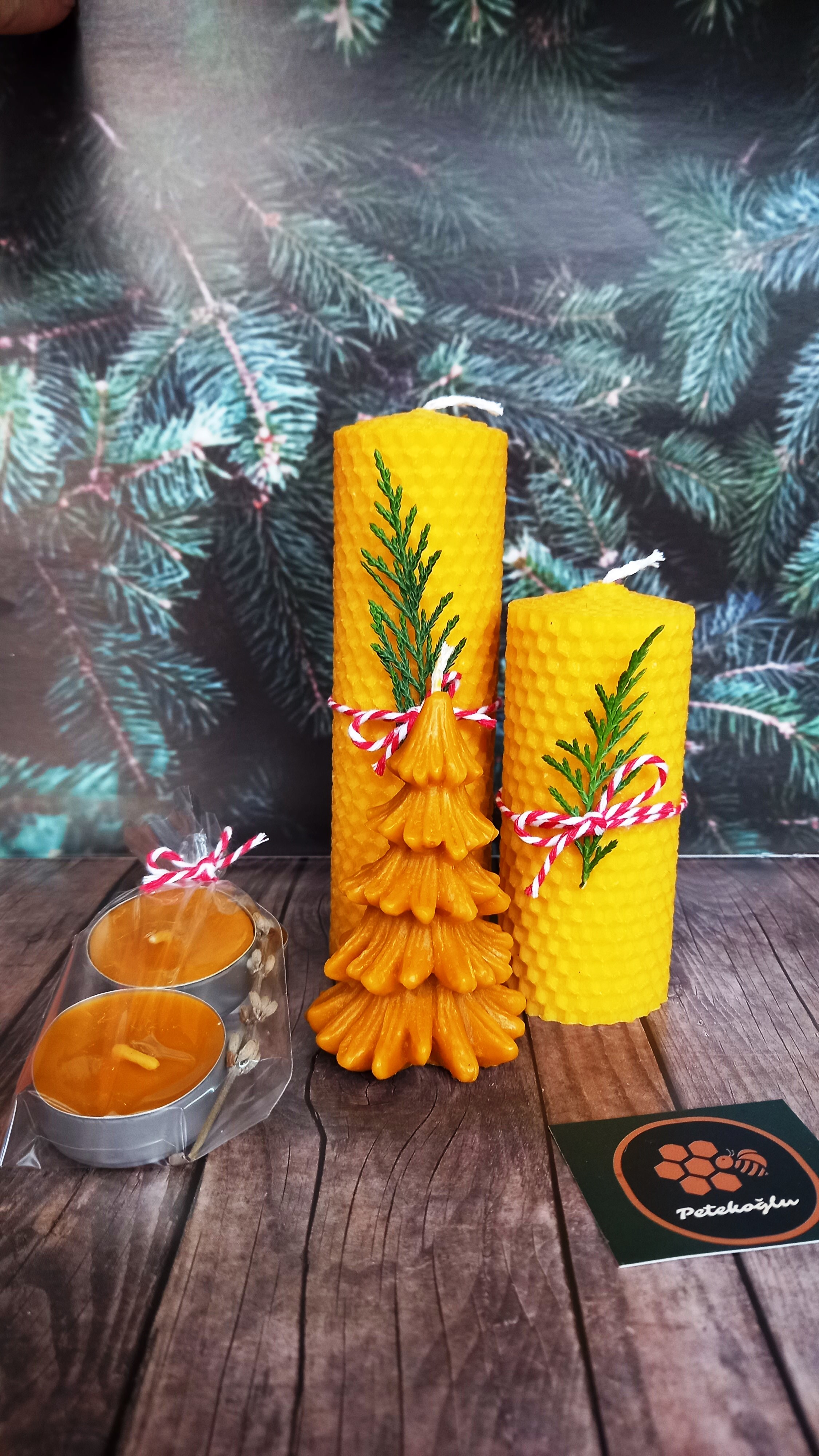 Doğal Petek Balmumu Mum Çam Ağacı Bal Mumu Mum Tealight Beeswax Candle