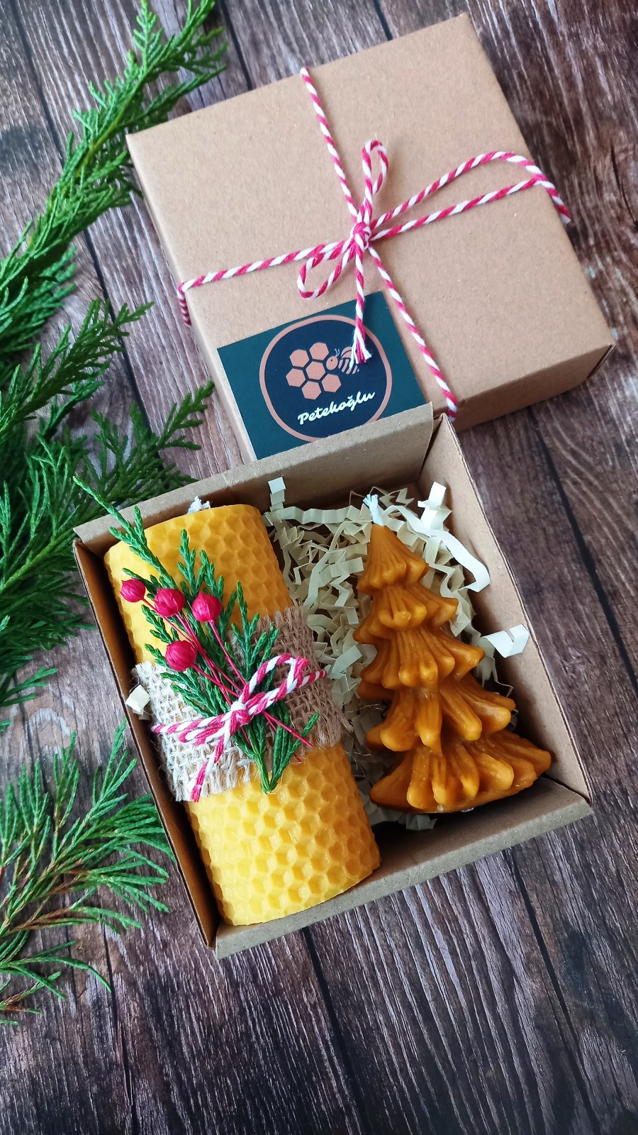 Doğal Petek Balmumu Mum Hediyelik Mini Set Sarma Balmumu Çam Ağacı Beeswax Candle