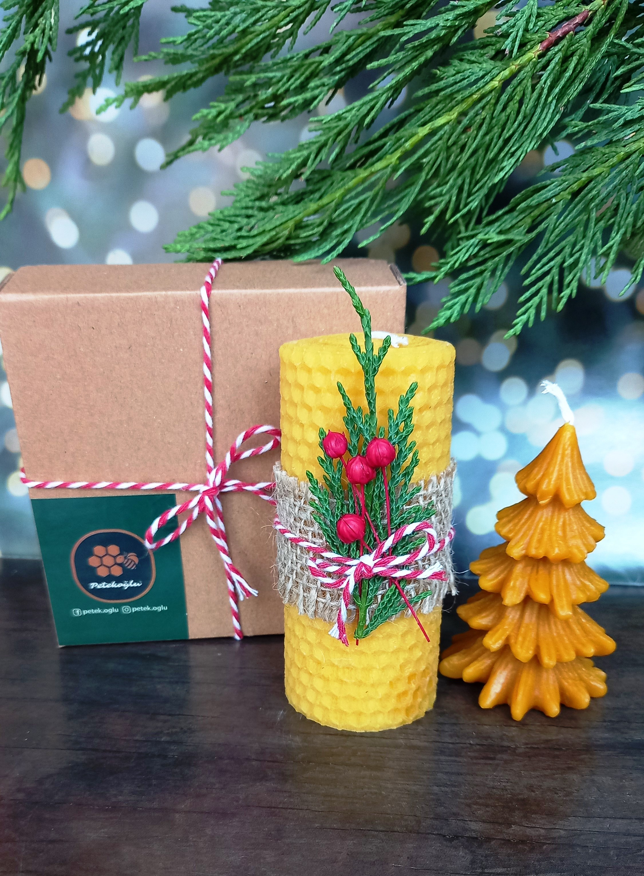 Doğal Petek Balmumu Mum Hediyelik Mini Set Sarma Balmumu Çam Ağacı Beeswax Candle
