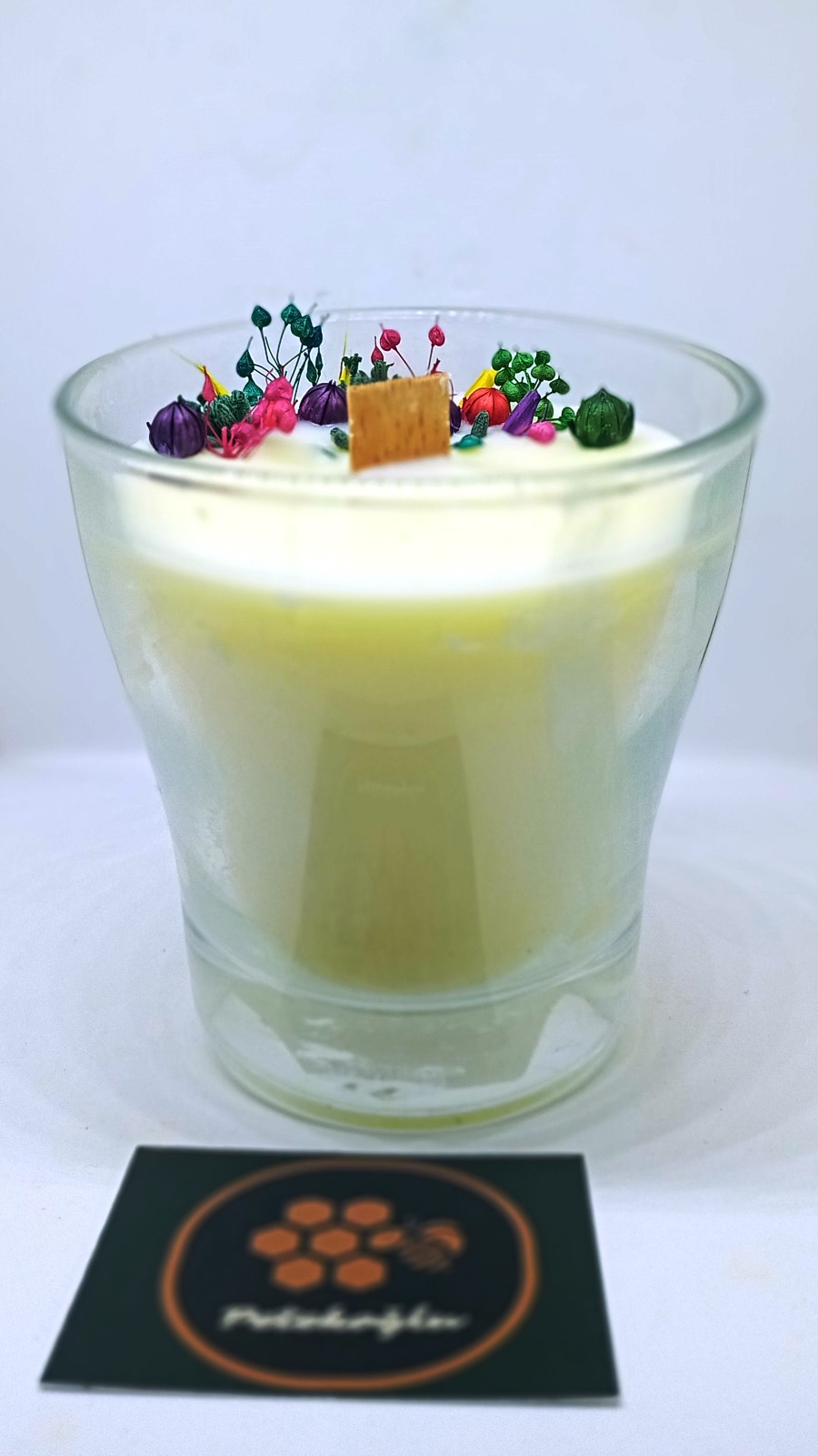 %100 Soya Mumu Özel Konik Mum Bardağında Vanilya Aromalı Dekoratif Süslenmiş Bardak Mum