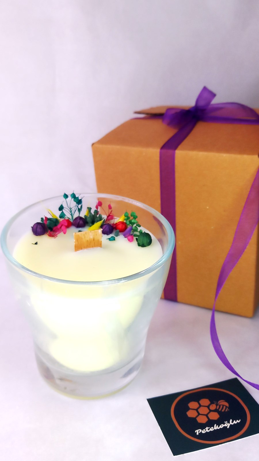 %100 Soya Mumu Özel Konik Mum Bardağında Vanilya Aromalı Dekoratif Süslenmiş Bardak Mum