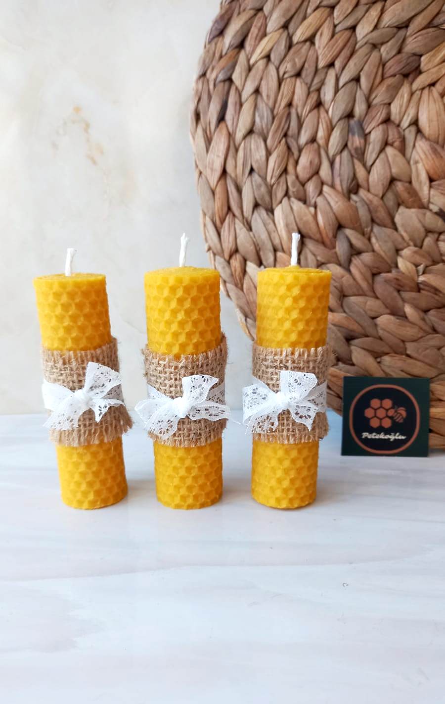 (3 Adet ) Bal Mumu  (10X3 CM)  Dekoratif  Doğal Petek Balmumu Mum
