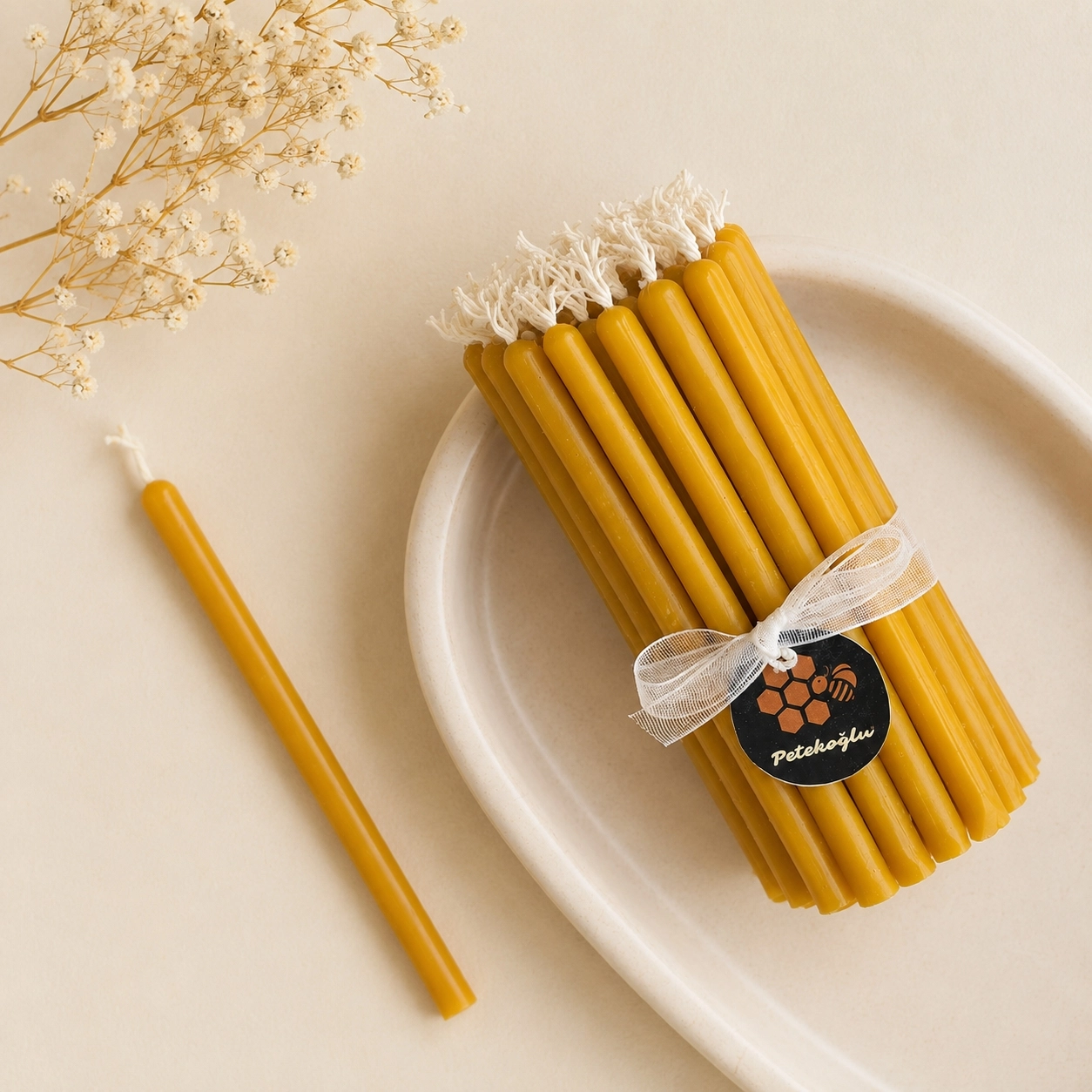 35’li Doğal Sarı Balmumu Mum – 25 Dakika Meditasyon ve Ritüel Mumu 10 cm – Pasta, Doğum Günü, Nişan ve Düğün