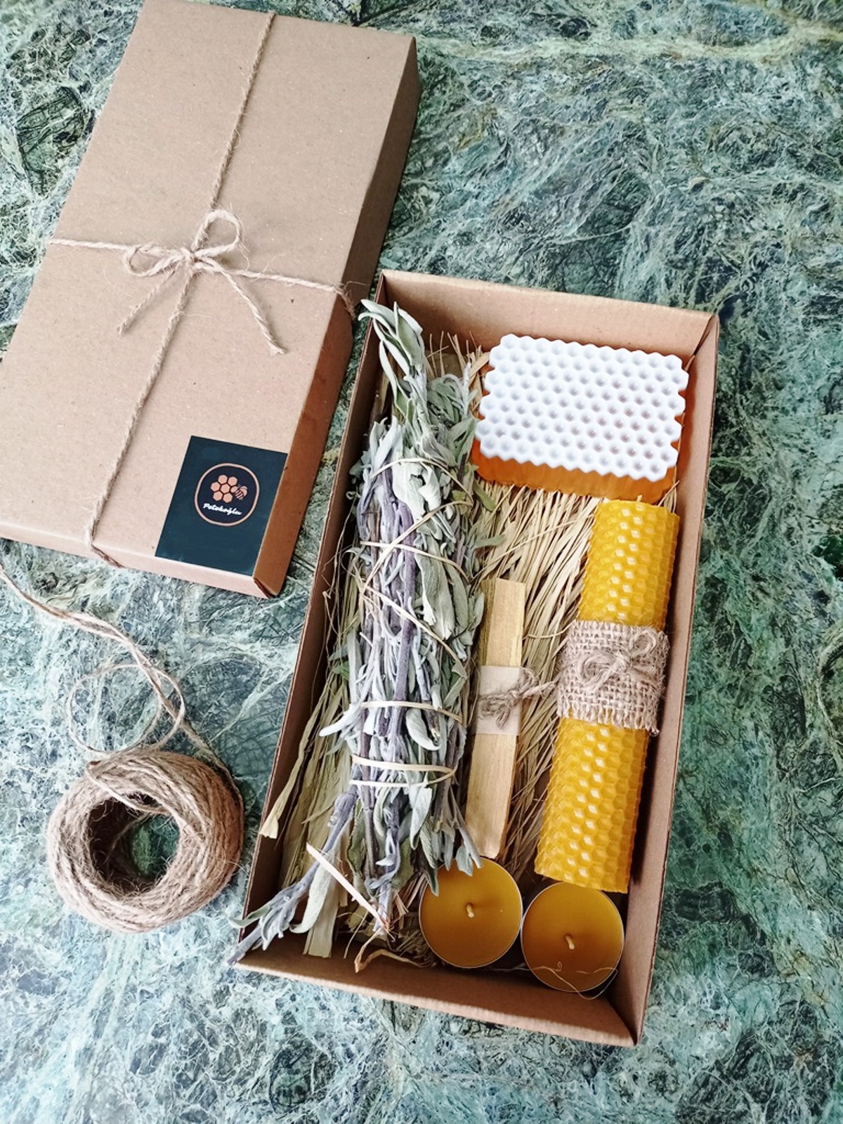 Sertifikalı Palo Santo Adaçayı Tütsü Ballı Sabun Tealight Mum Balmumu Mum Seti