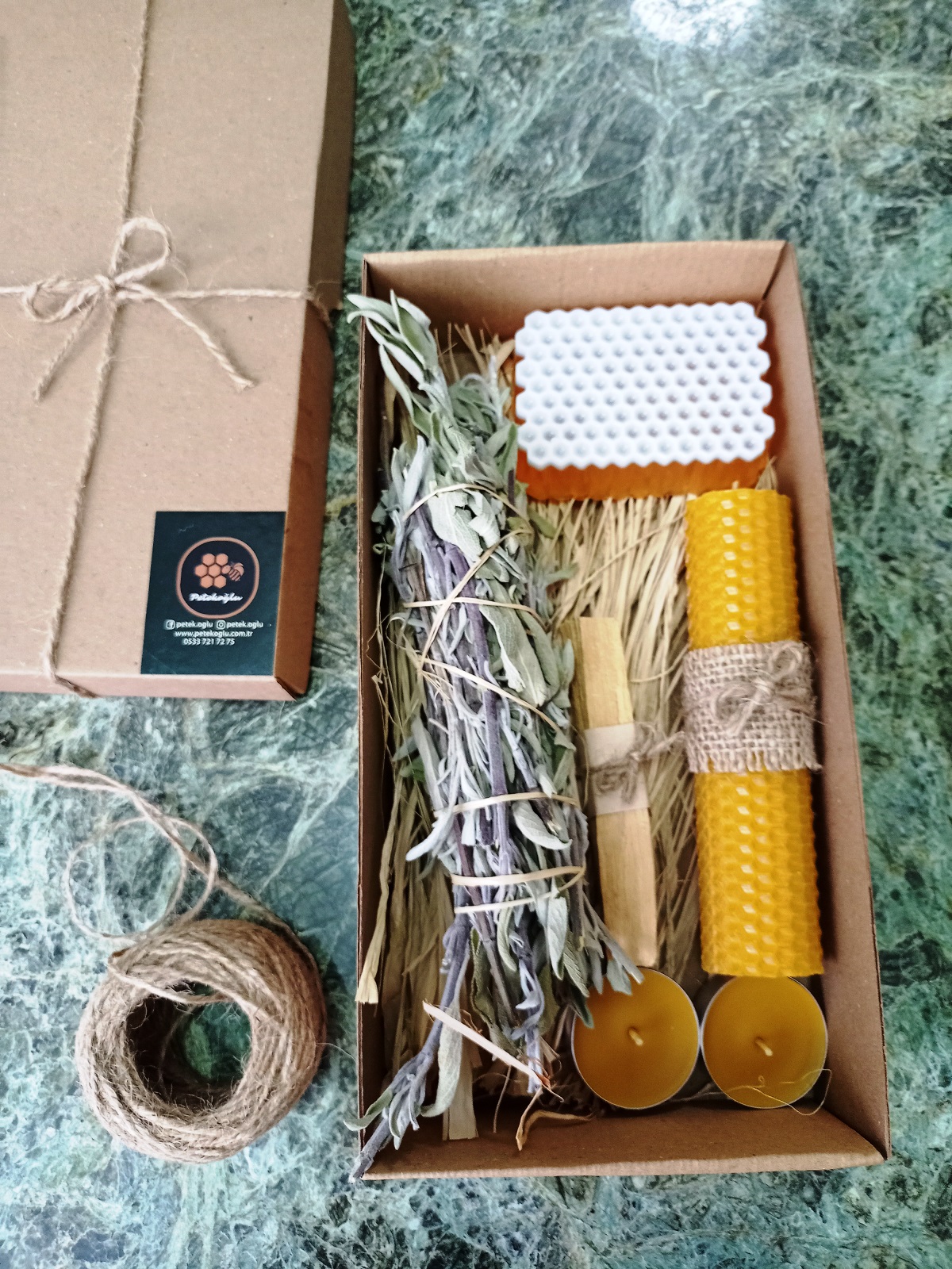 Sertifikalı Palo Santo Adaçayı Tütsü Ballı Sabun Tealight Mum Balmumu Mum Seti