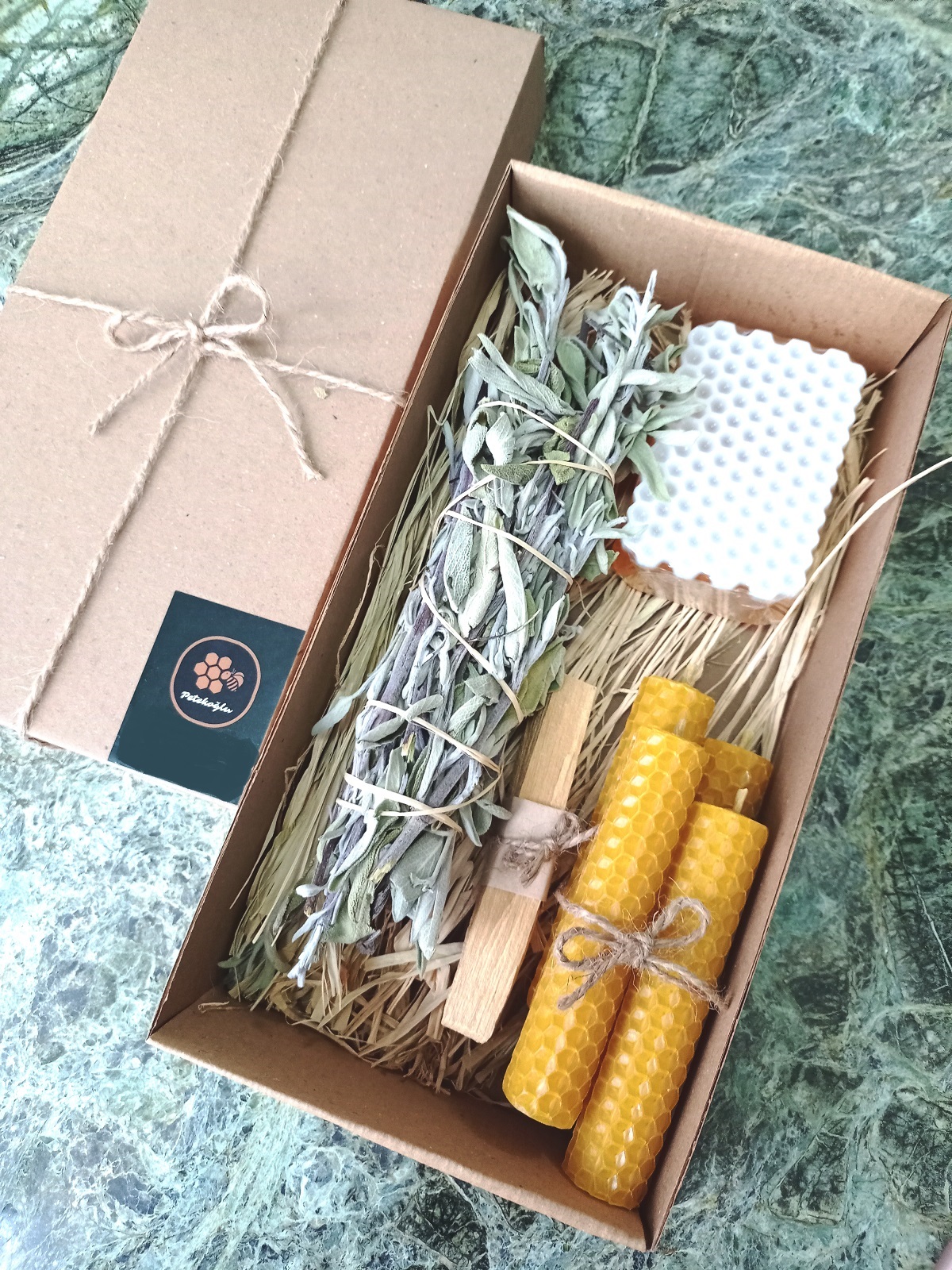 Sertifikalı Palo Santo Adaçayı Tütsü Ballı Sabun Tealiht Mum  Balmumu Mum Hediyelik Set Beeswax Cand