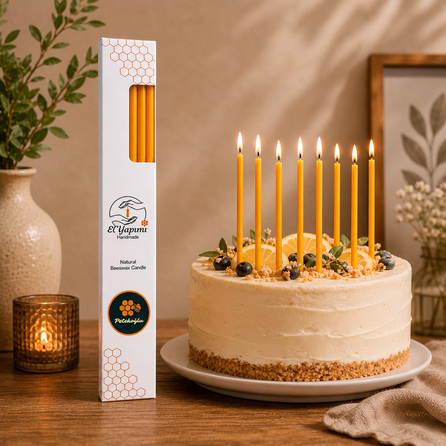 Balmumu Mum (Beeswax Candle) 15’li Doğal Sarı El Yapımı Parafinsiz Dilek ve Pasta Mumu Seti