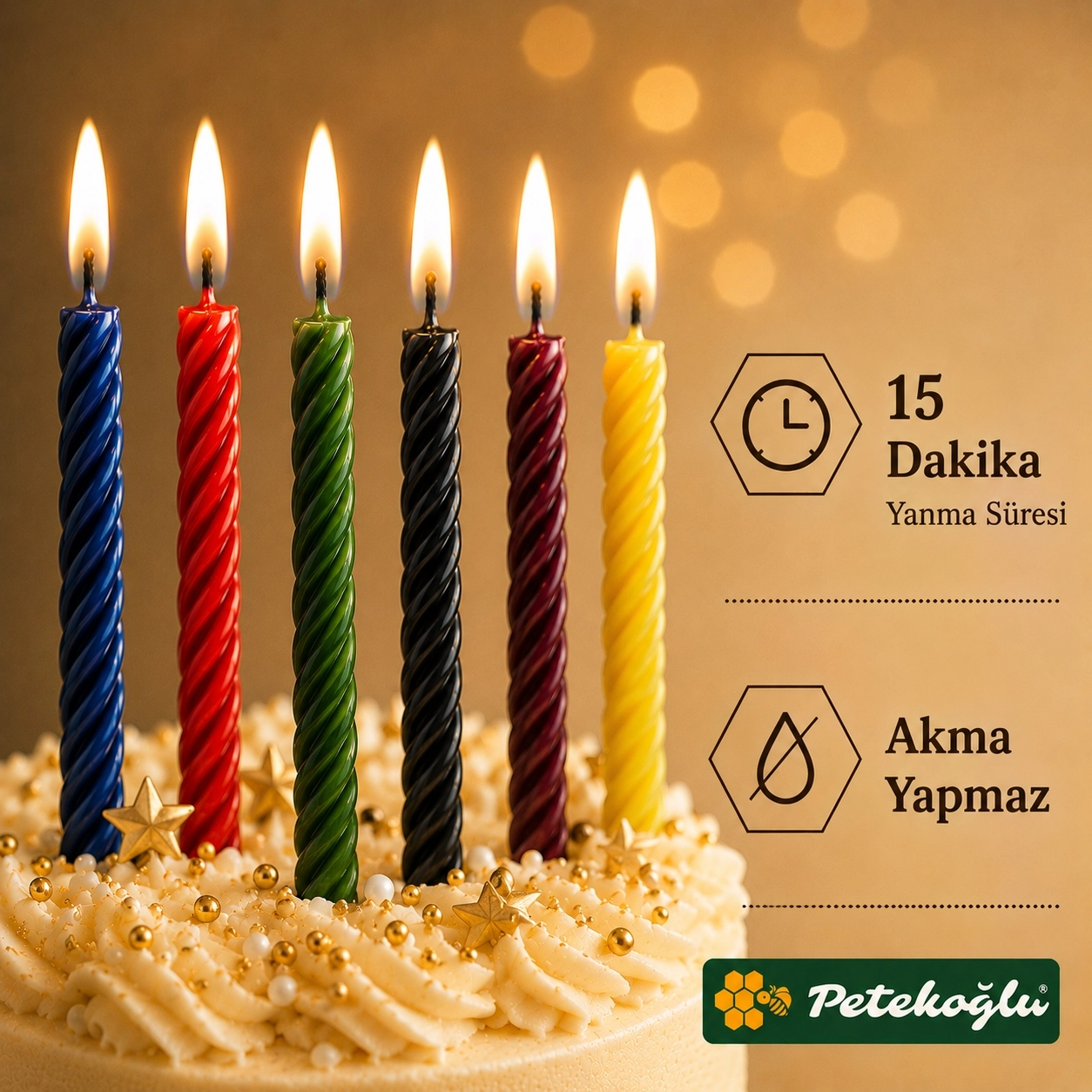 (12 Adet 4 Renk) Çok Renkli Balmumu Mum Küçük Boy Doğum Günü ve Pasta Mumu El Yapımı 6,5 cm Beeswax Candle