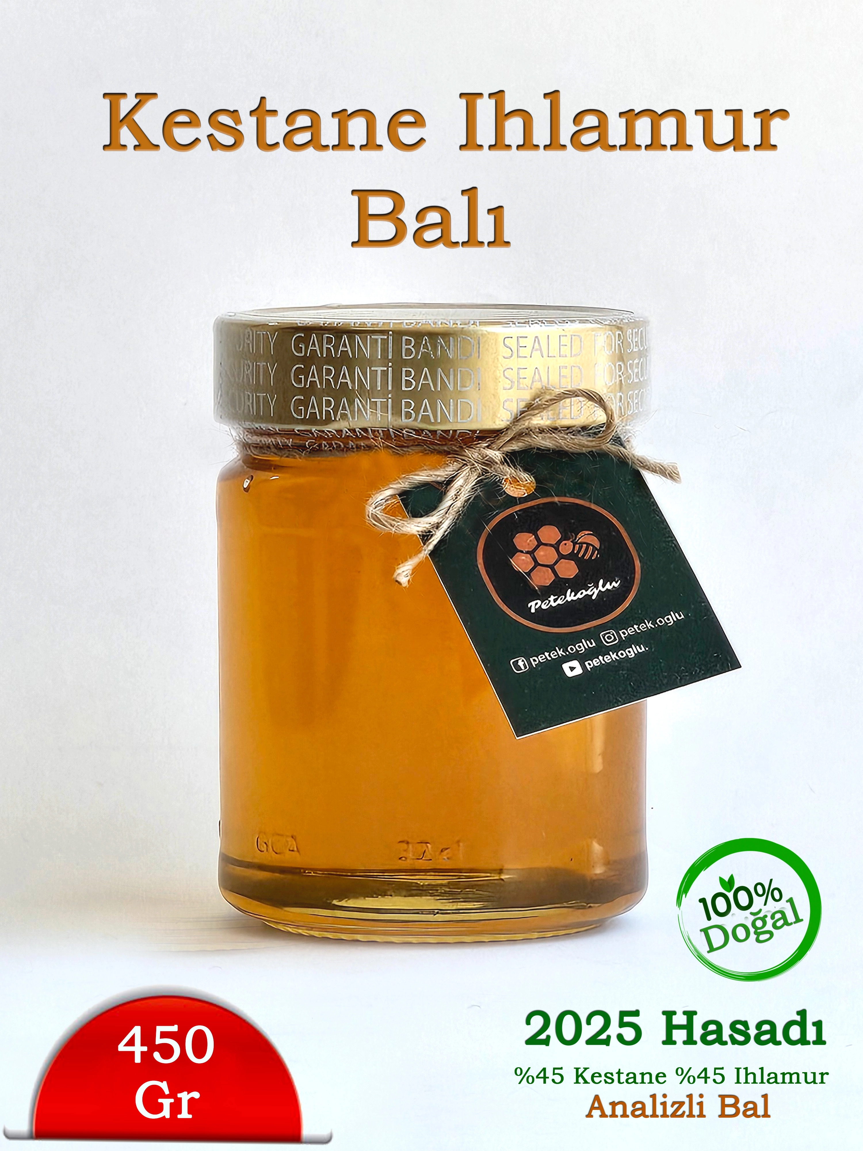 Petekoğlu 450g Doğal Kestane-Ihlamur Balı | Kartepe Üretimi | Analizli & Katkısız