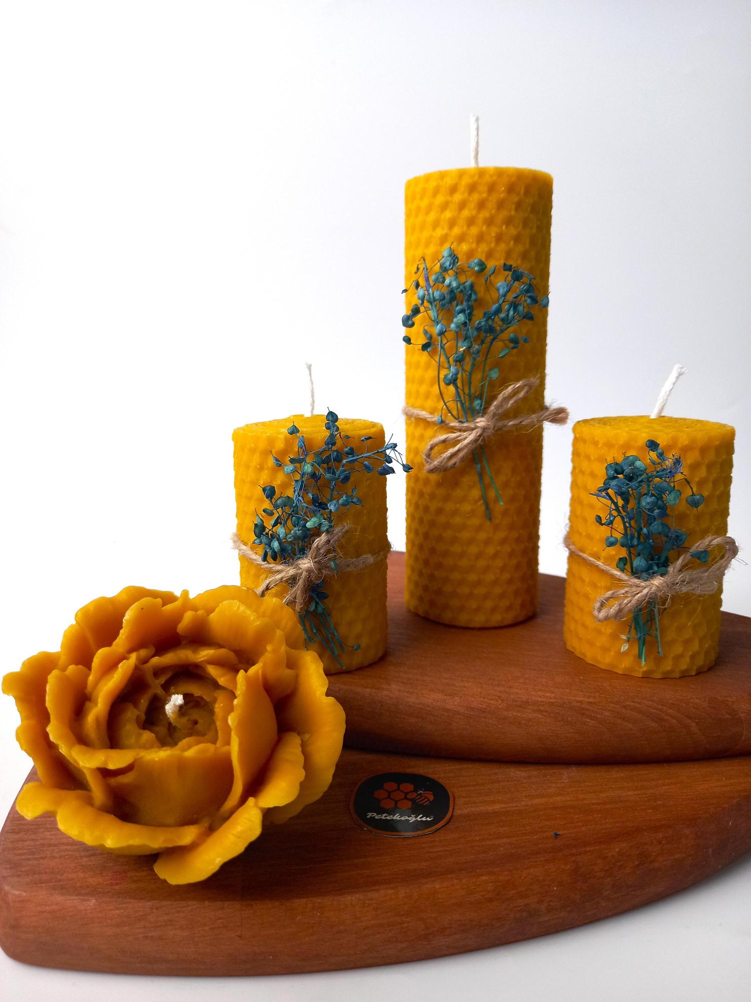 Balmumu Mum Dekoratif Hediye Kutusu 4 Lü Set Doğal Petek Beeswax Candle Açmış Gül