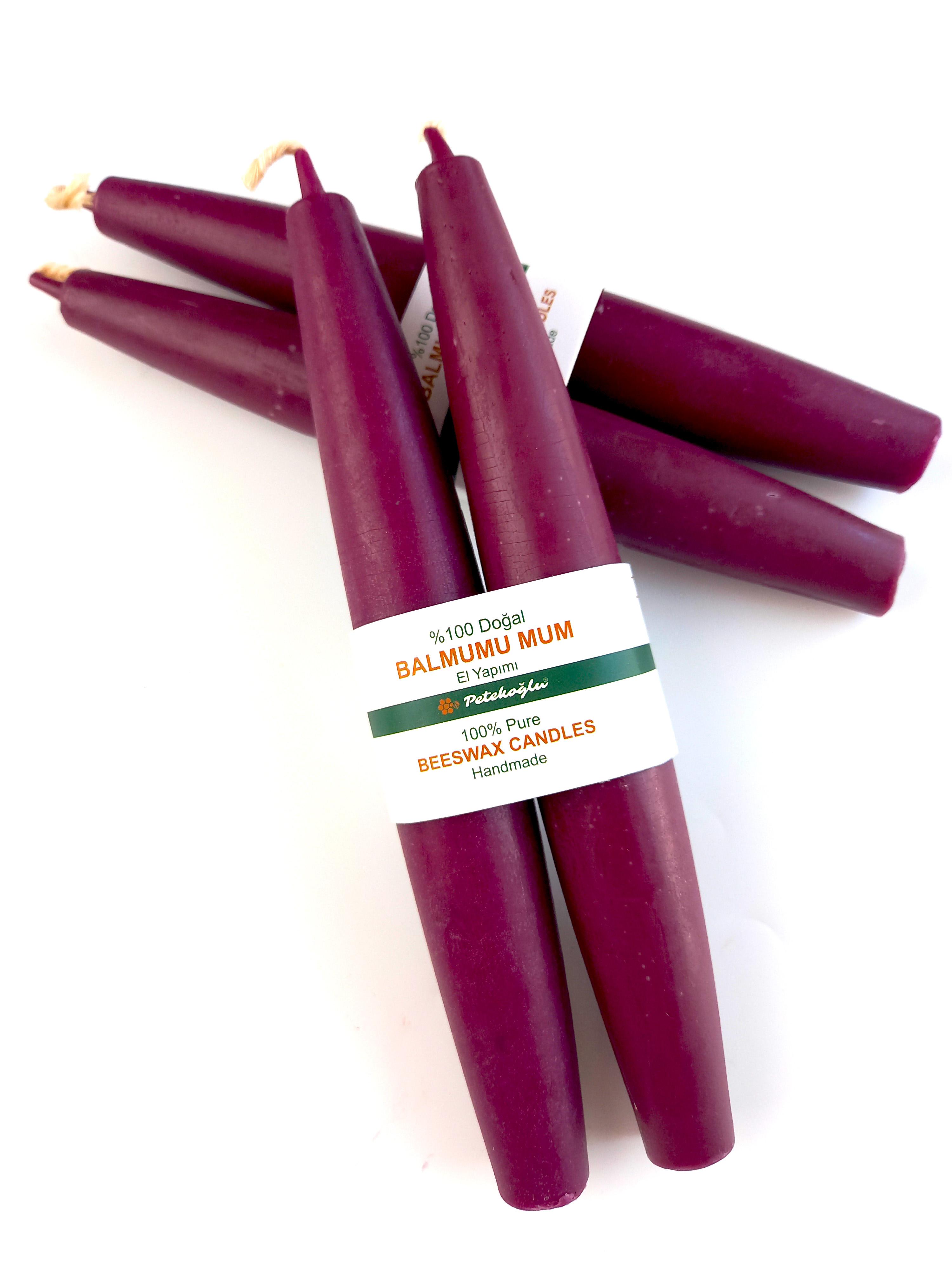 Balmumu Mum (2 Adet  Bordo)  Şamdan Mumu Mermi Formunda Masa Mumu 22 Cm Bees wax Mum Bal Mumu