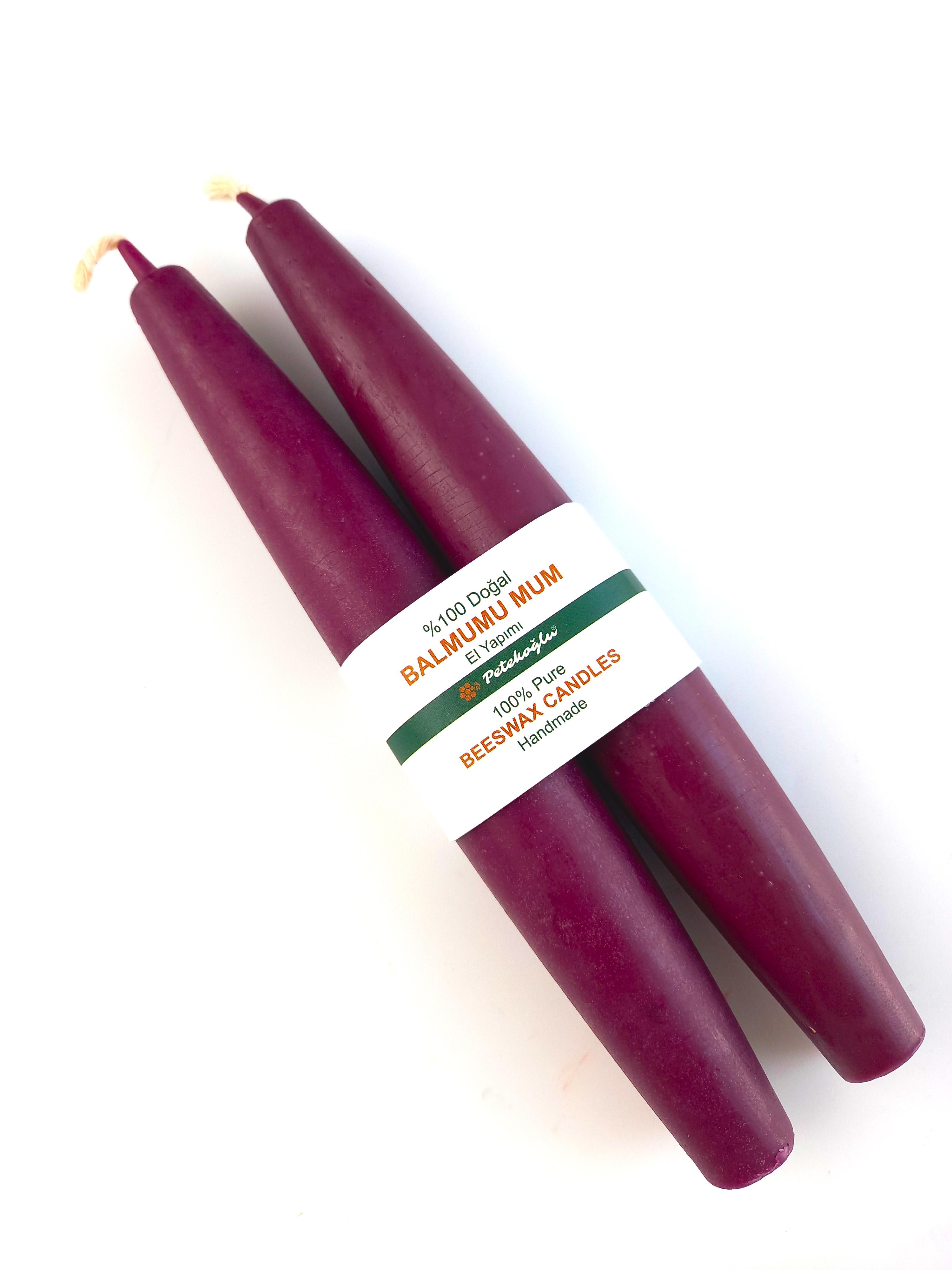 Balmumu Mum (2 Adet  Bordo)  Şamdan Mumu Mermi Formunda Masa Mumu 22 Cm Bees wax Mum Bal Mumu