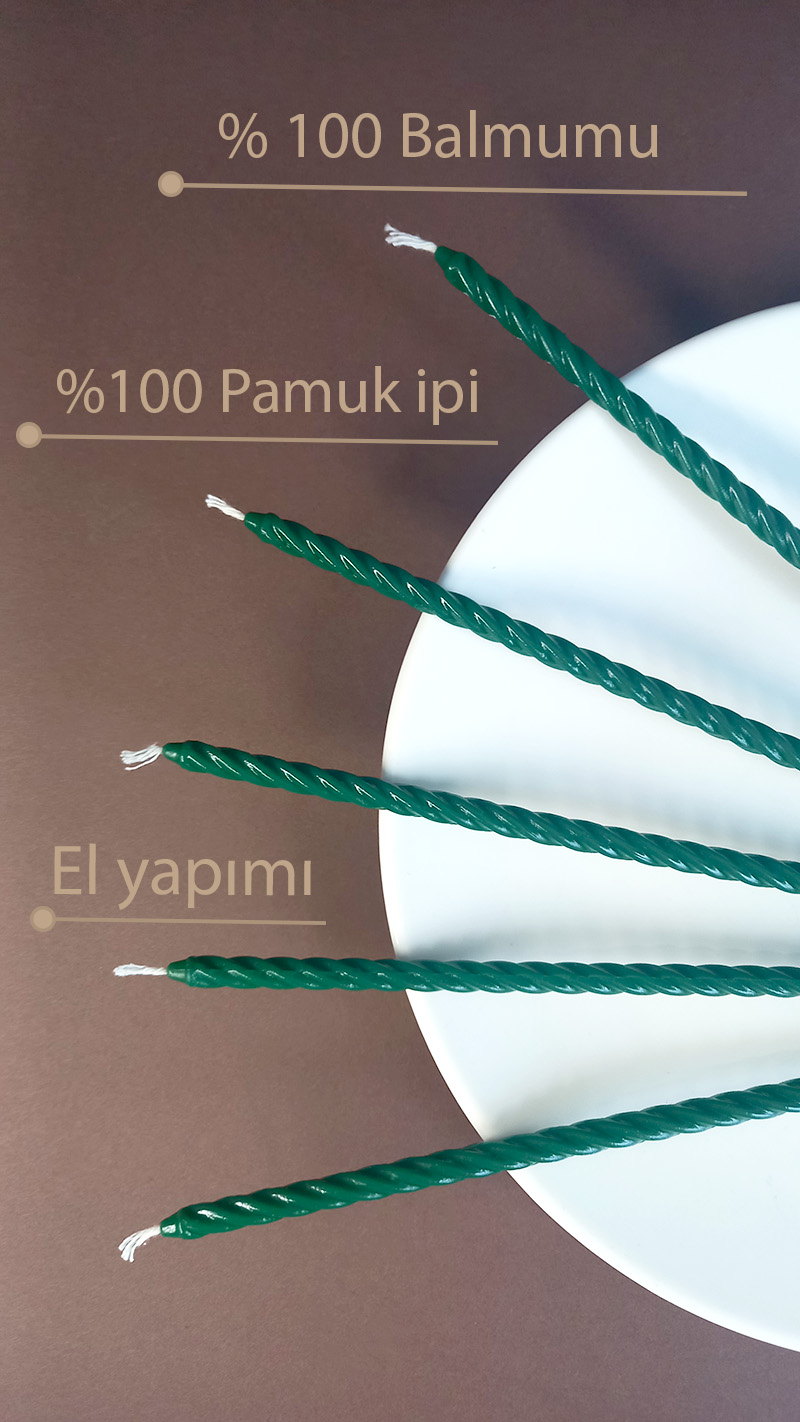  Balmumu Mum (10 Adet Yeşil) Burgulu Dilek Mumu Doğal Petek İnce Uzun Parti Nişan Ritüel