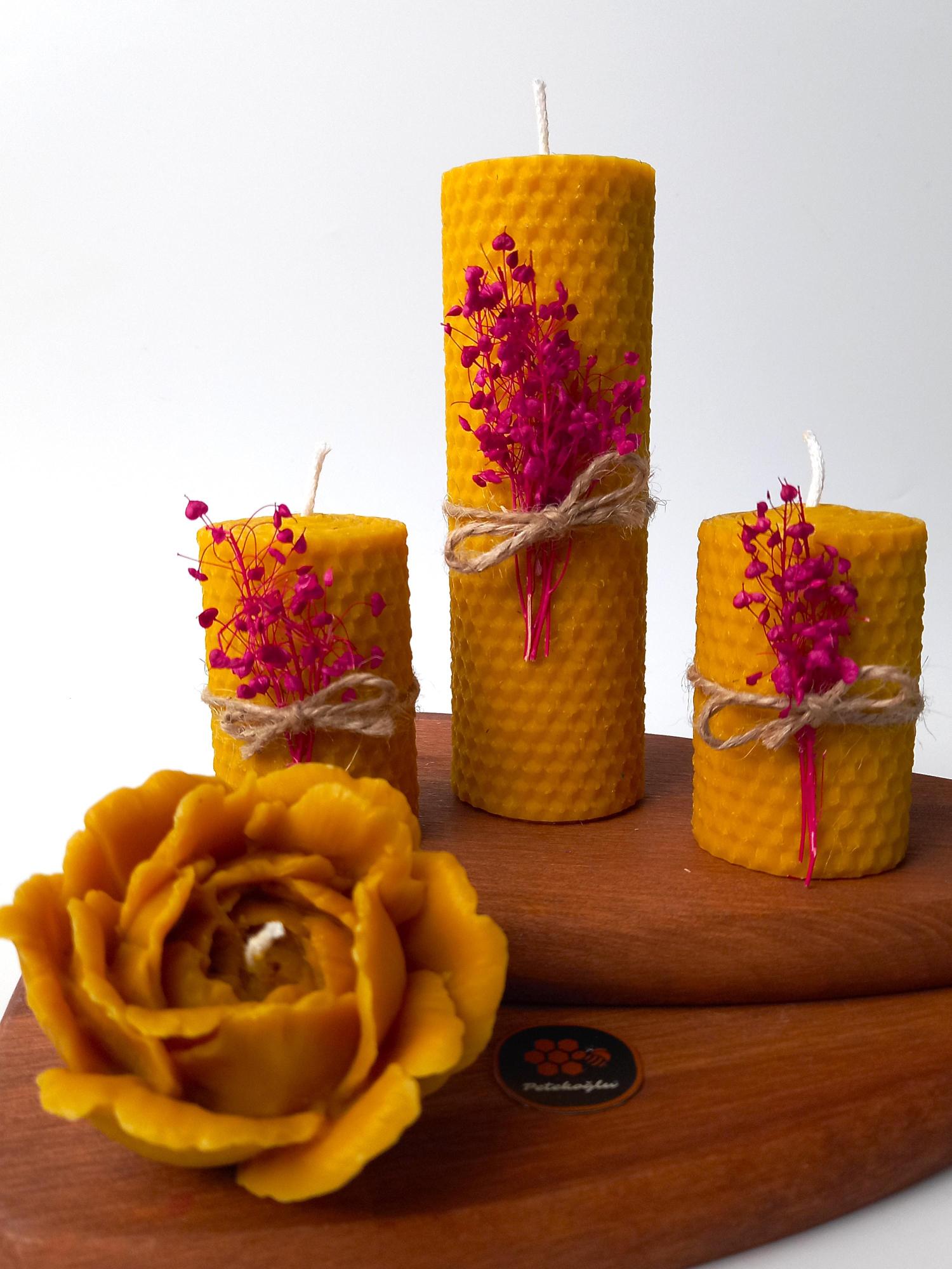 Balmumu Mum Dekoratif Hediye Kutusu 4 Lü Set Doğal Petek Beeswax Candle Açmış Gül