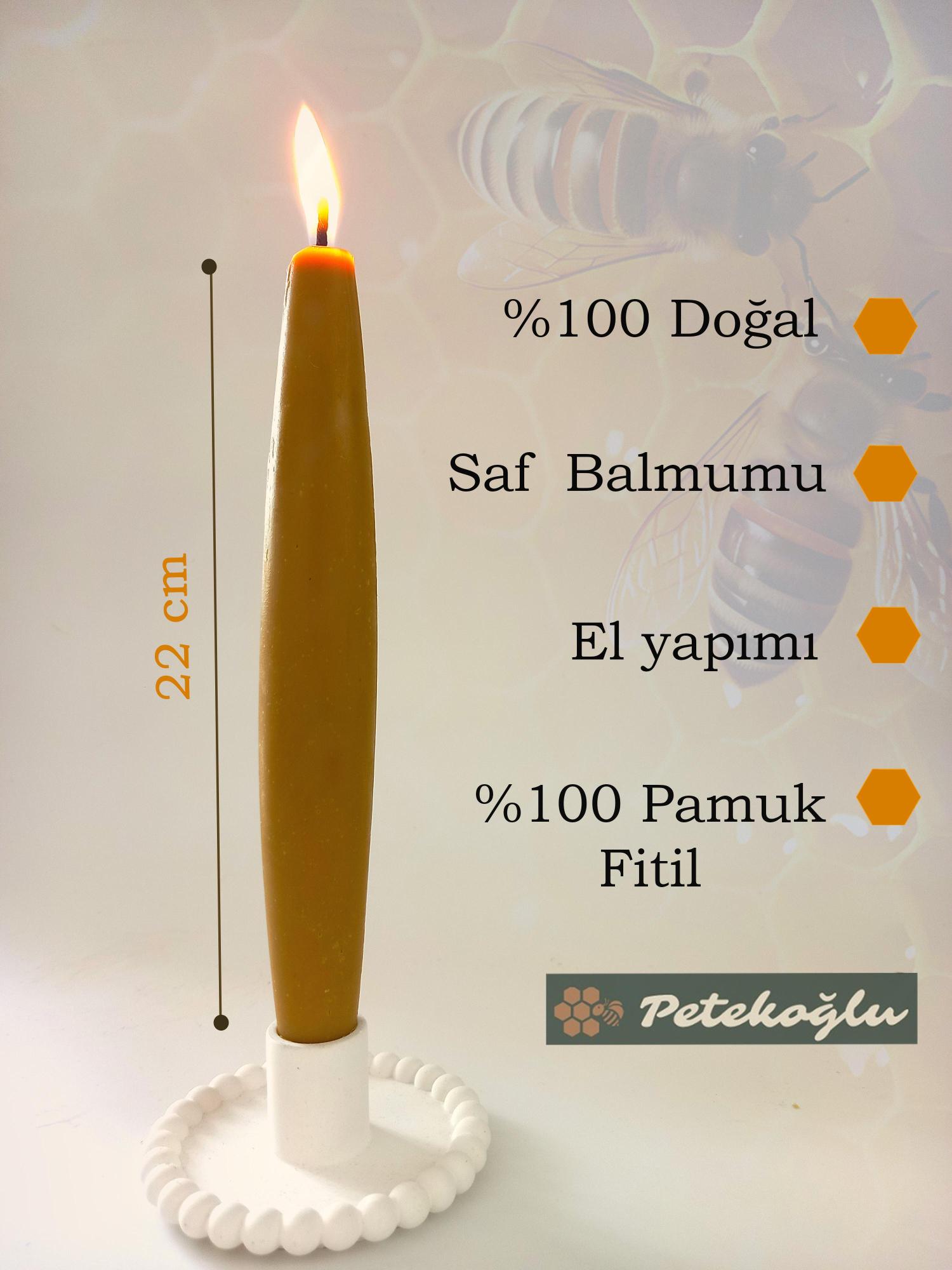 Balmumu Mum (2 Adet )  Şamdan Mumu Mermi Formunda Masa Mumu 22 Cm Bees wax 