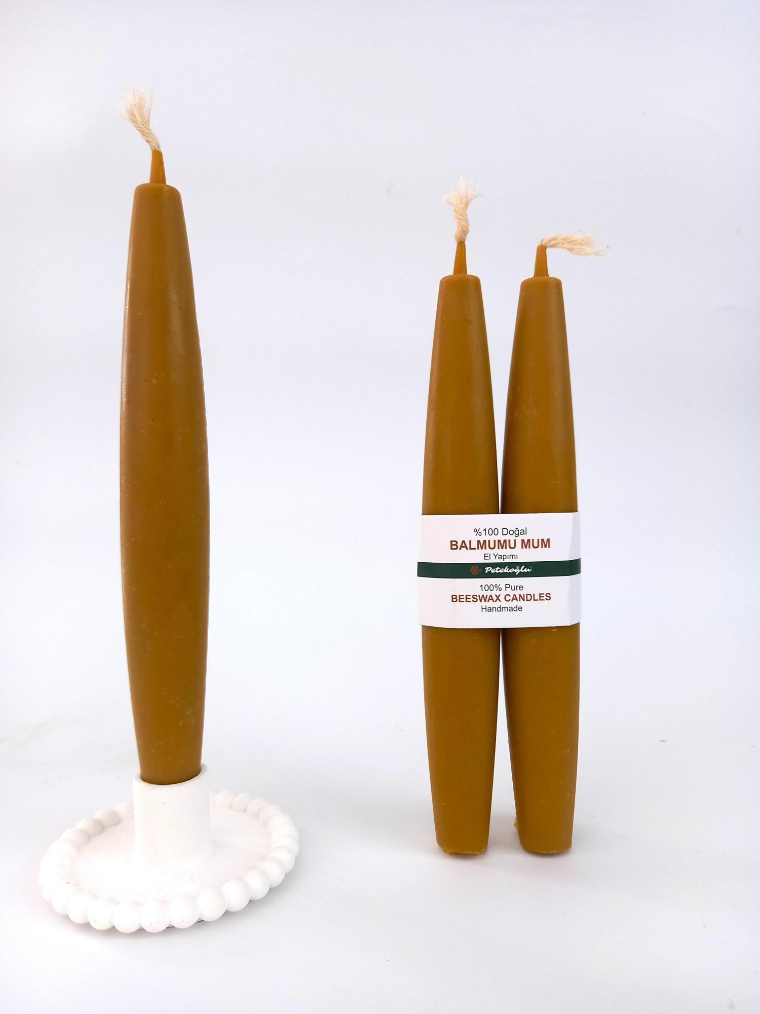 Balmumu Mum (2 Adet )  Şamdan Mumu Mermi Formunda Masa Mumu 22 Cm Bees wax 