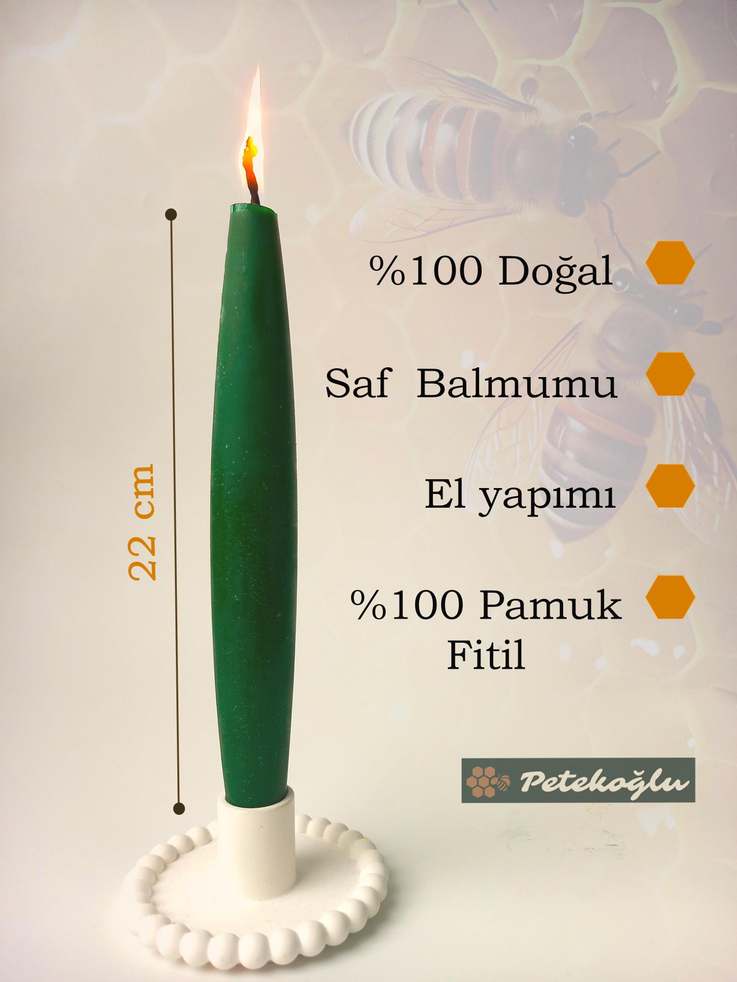 Balmumu Mum (2 Adet  Yeşil)  Şamdan Mumu Mermi Formunda Masa Mumu 22 Cm Bees wax 