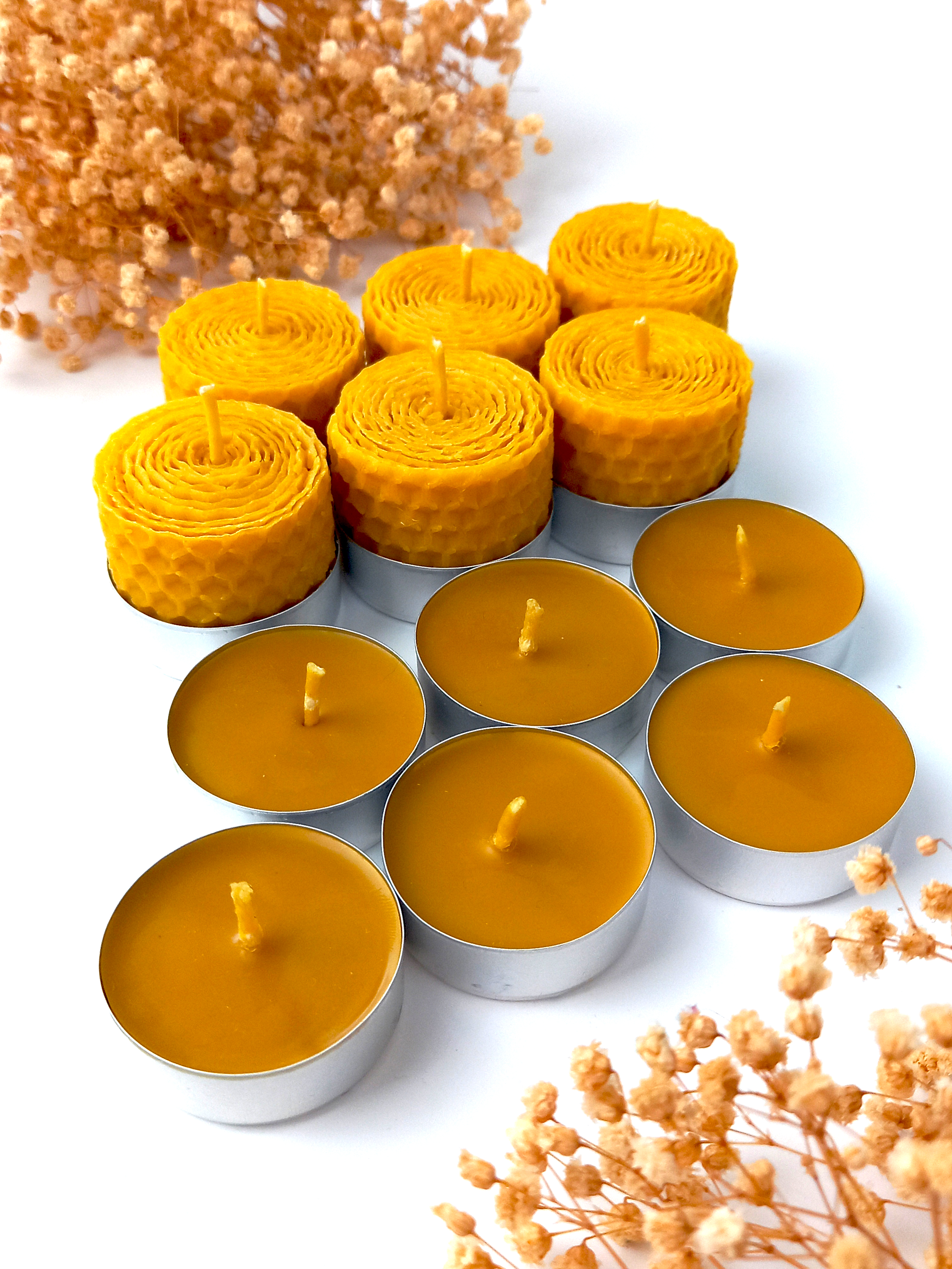12 Adet (6’ sı Sarma ) Tealight Mum Doğal Petek Balmumu Mum Standart Boy