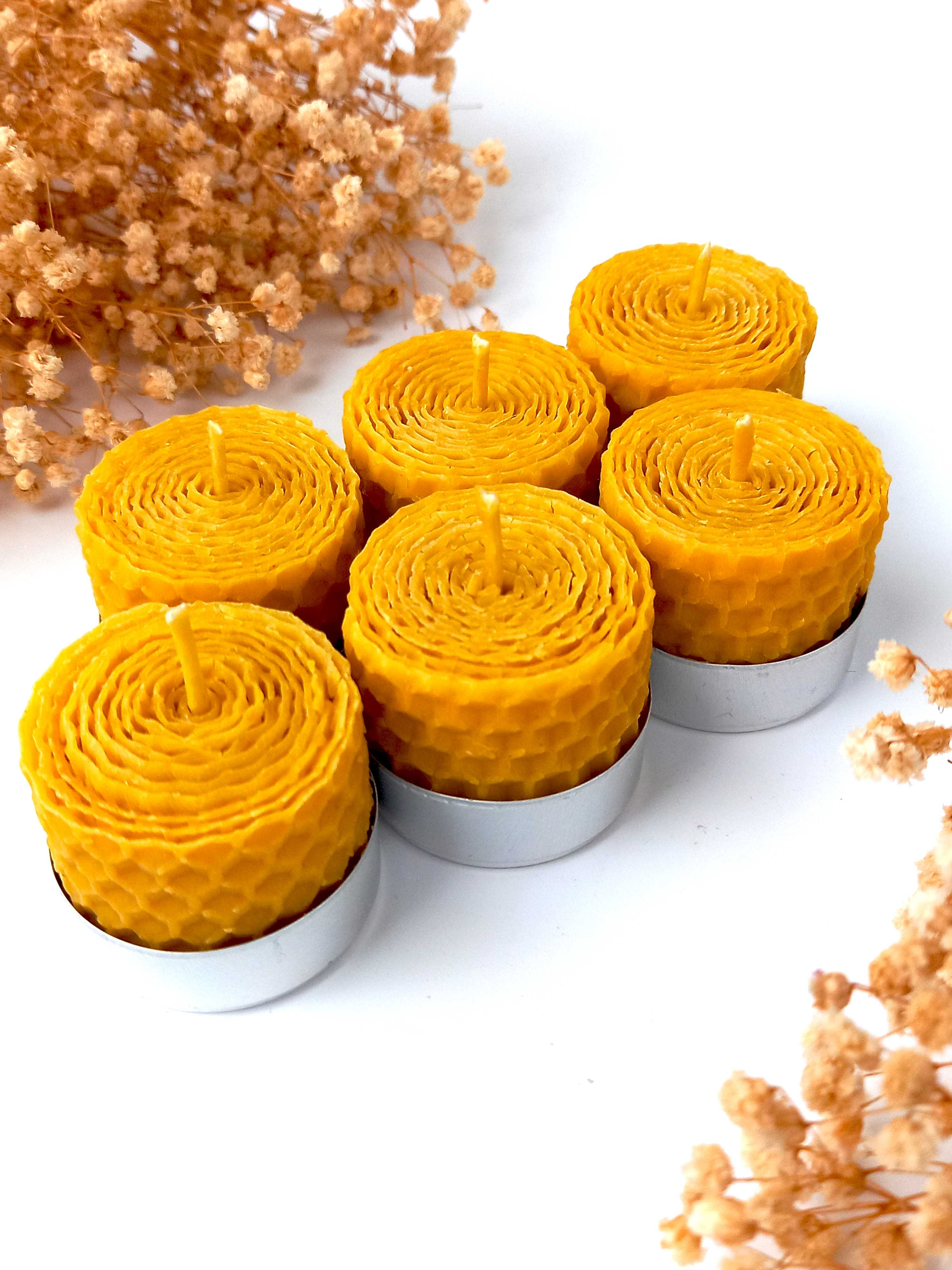 12 Adet (6’ sı Sarma ) Tealight Mum Doğal Petek Balmumu Mum Standart Boy